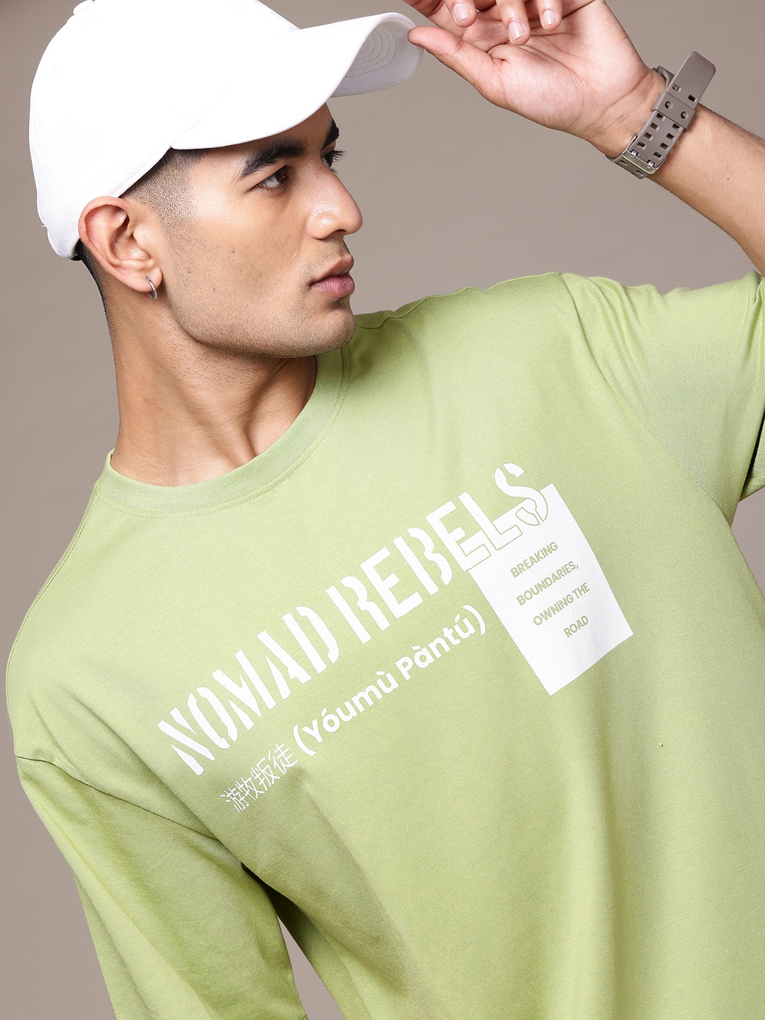 

The Roadster Lifestyle Co. Typography Printed Relaxed Fit Pure Cotton T-shirt, Green