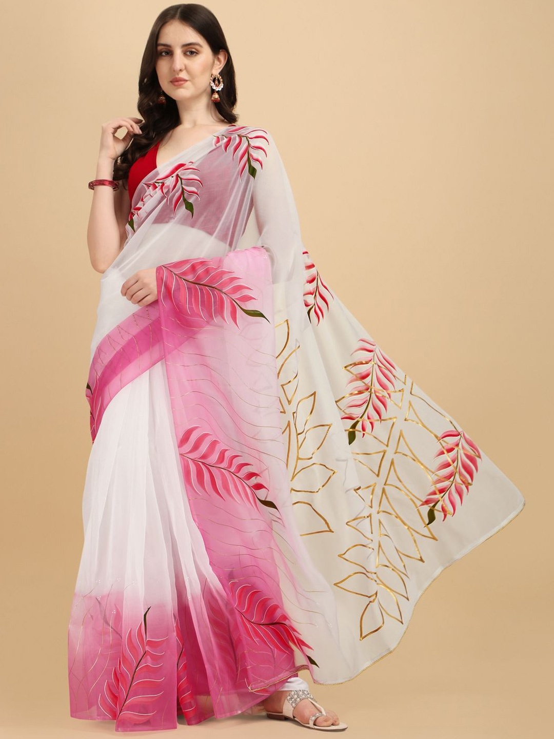 

Suha Floral Printed Saree, White