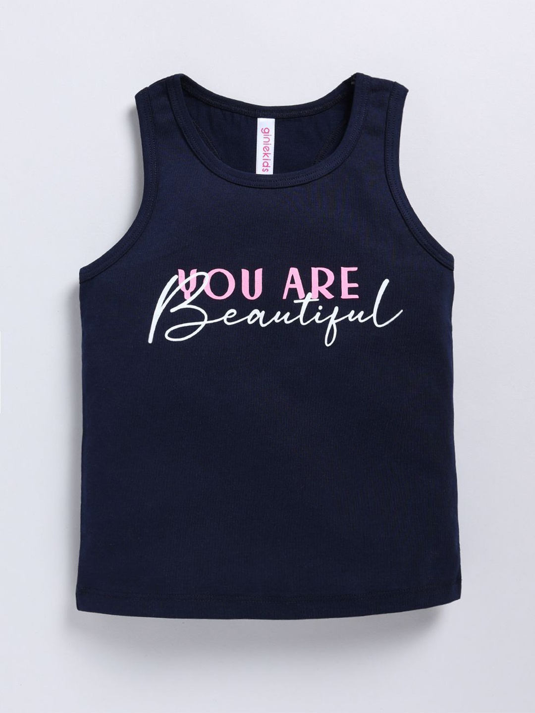 

Ginie Girls Typography Printed Round Neck Top, Navy blue