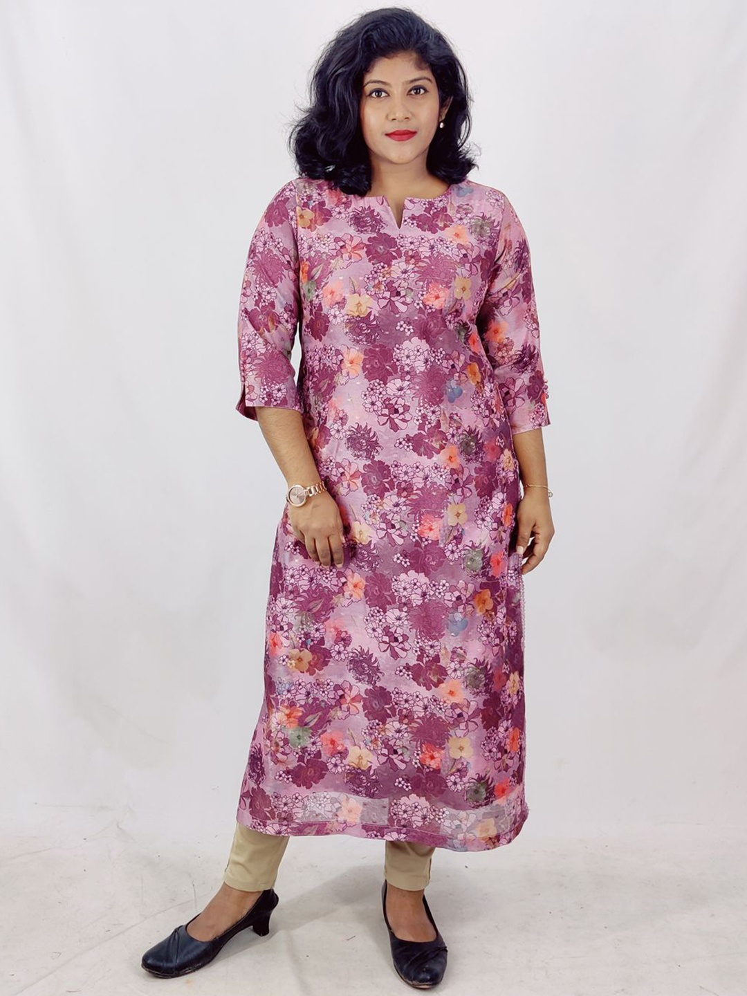 

Miss Twenty Floral Printed Notch Neck Chanderi Silk Straight Kurta, Purple