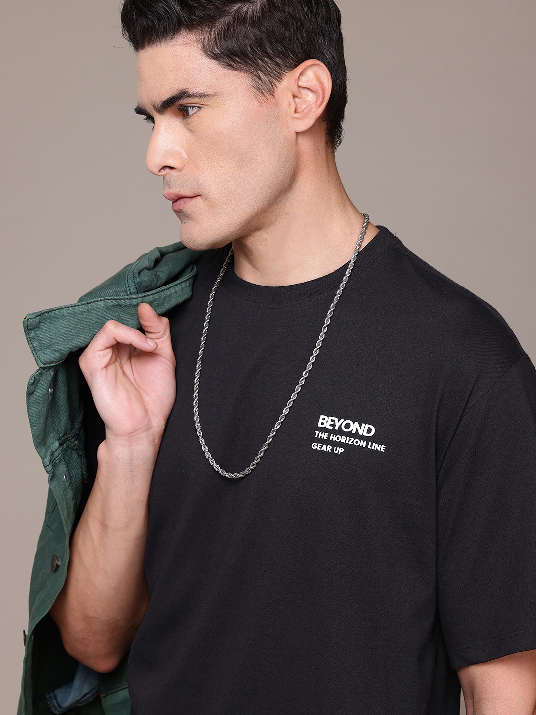 

The Roadster Lifestyle Co. Printed Pure Cotton Relaxed Fit T-Shirt, Black