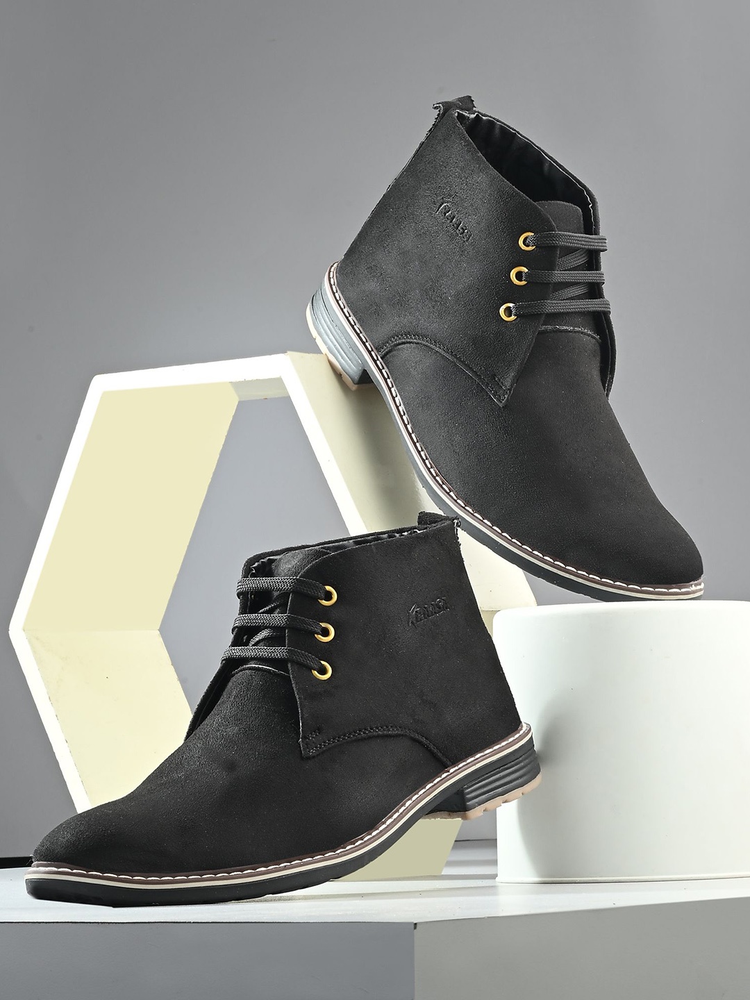 

KRAASA Men Suede Boat Shoes, Black