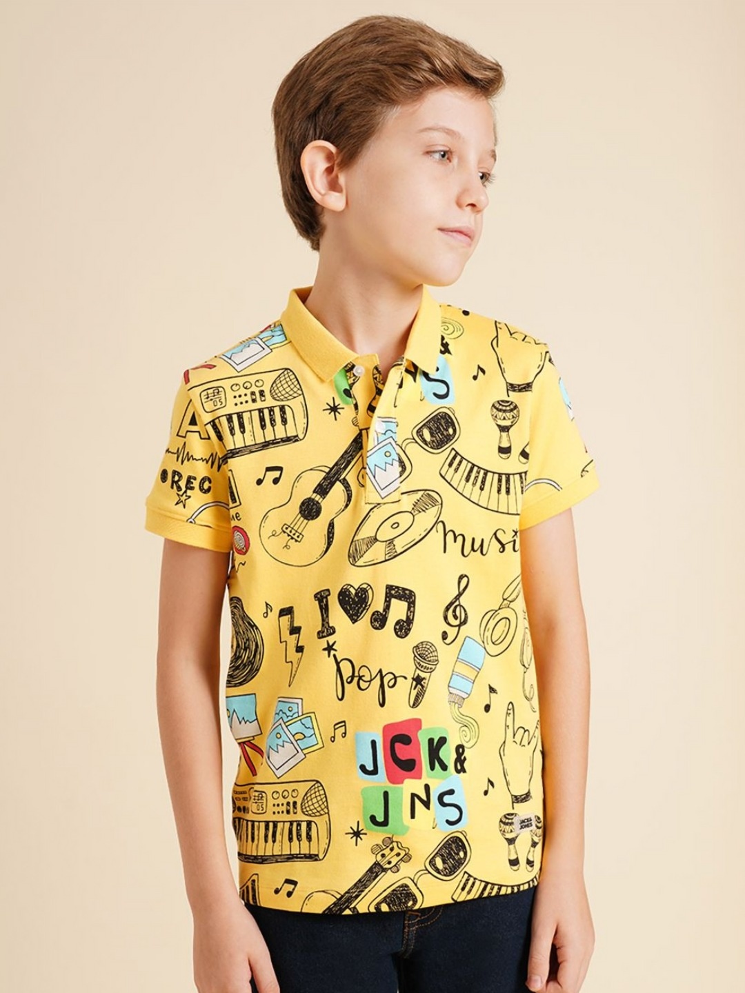 

Jack & Jones Junior Boys Printed Polo Collar Extended Sleeves Pockets T-shirt, Yellow