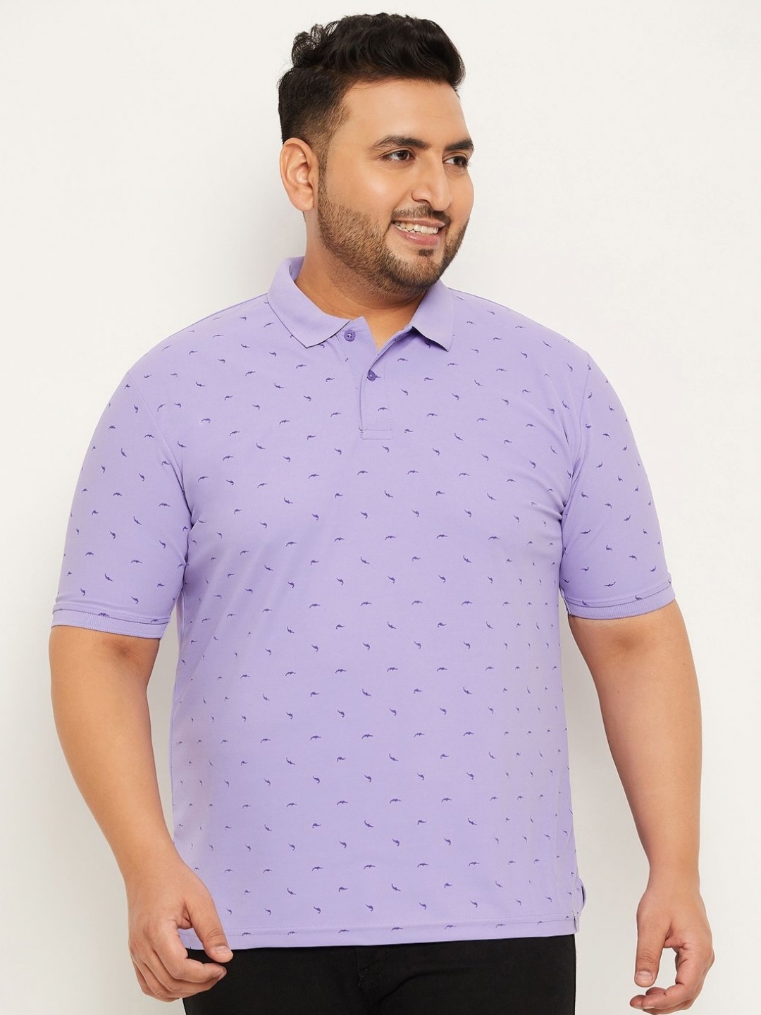 

RENUOVO Men Printed Polo Collar Pockets T-shirt, Lavender