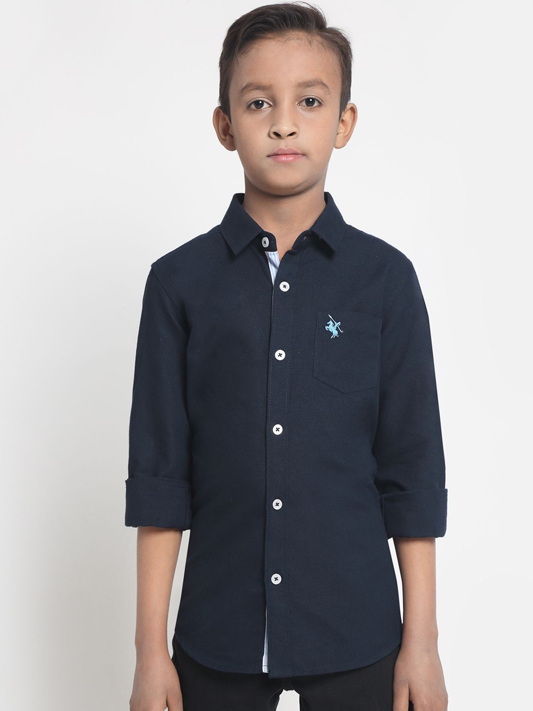 

Cantabil Boys Spread Collar Solid Cotton Casual Shirt, Navy blue