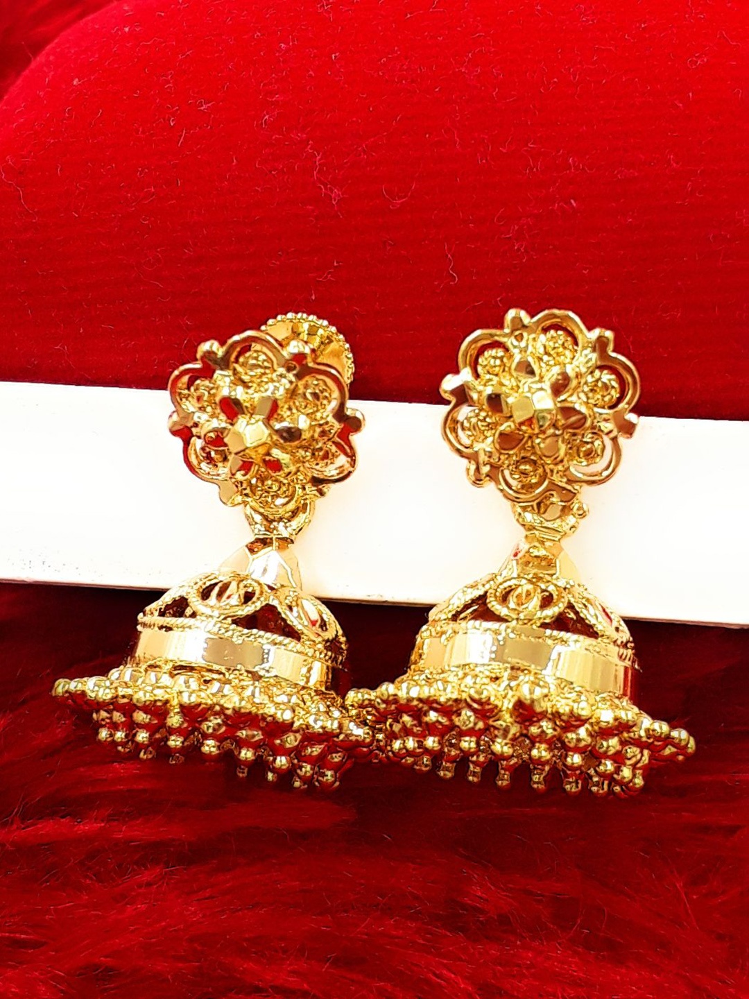 

Anujeet Fashion Hub Gold Plated Artificial Beads Beaded Dome Shaped Jhumkas