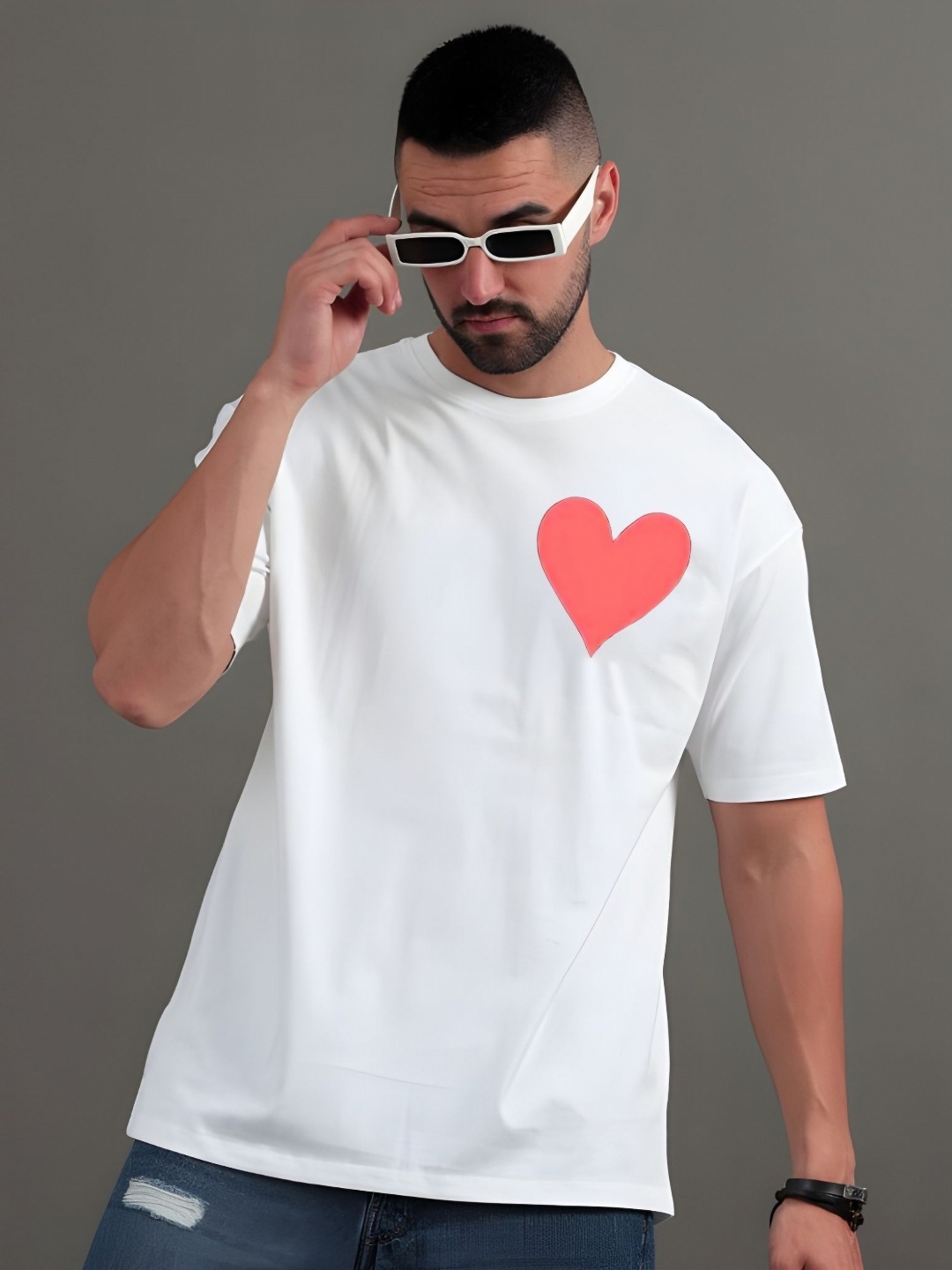 

Moda Rapido Men Graphic Printed Round Neck Cotton Oversized T-shirt, White