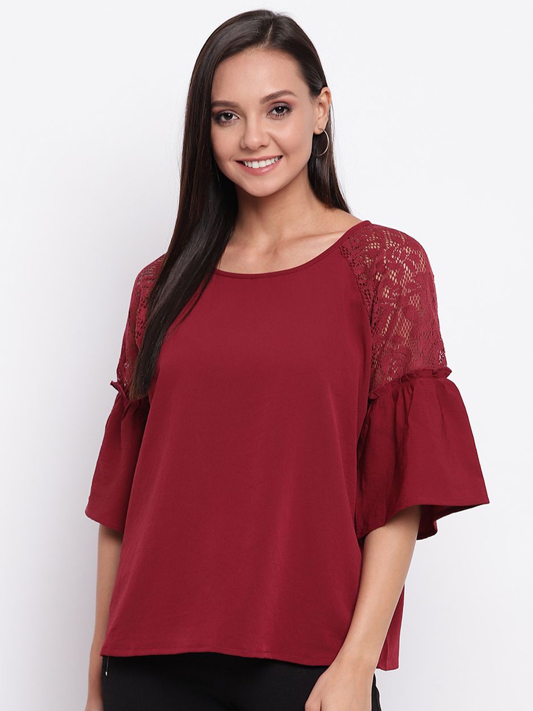 

DressBerry Bell Sleeve Crepe Top, Maroon