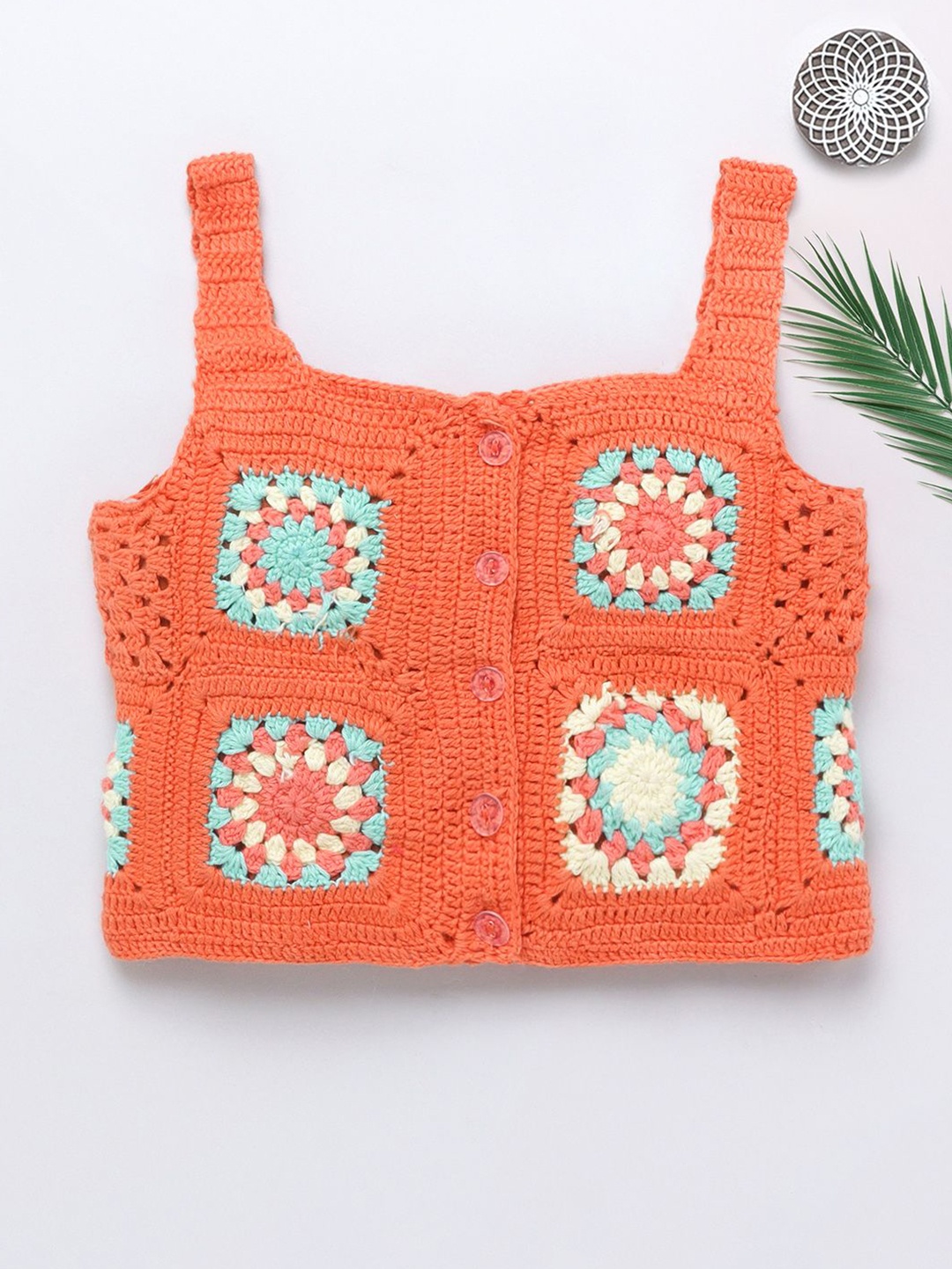 

Naughty Ninos Girls Textured Shoulder Straps Cotton Top, Orange