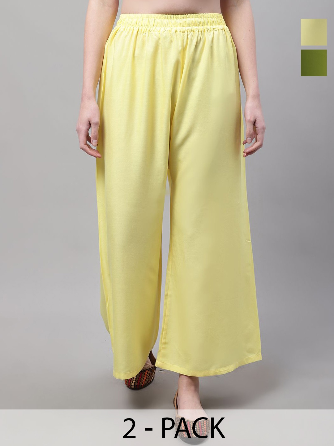 

Valles365 by S.C. Women Pack Of 2 Flared Ethnic Palazzos, Green