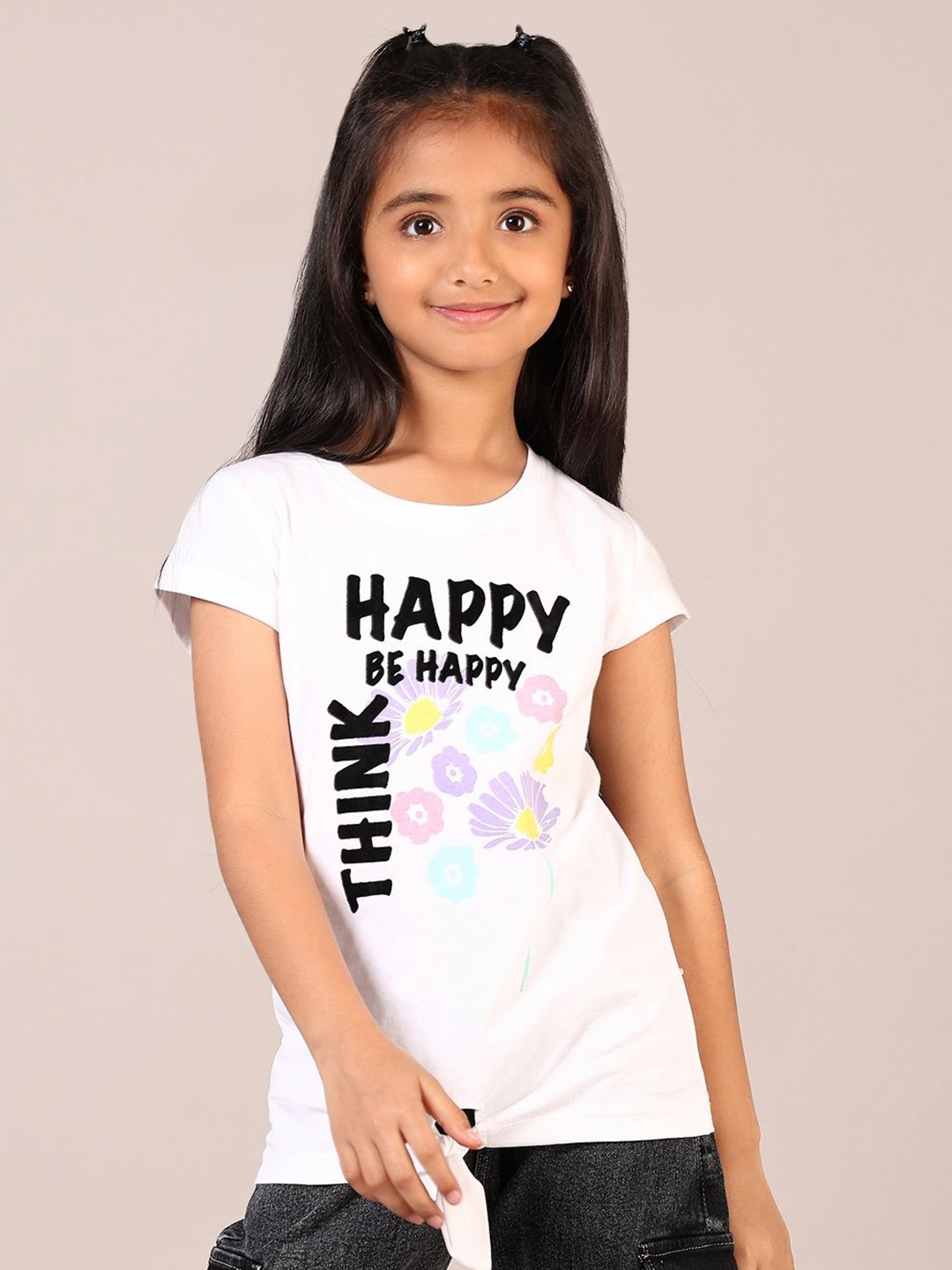 

V-Mart Girls Typography Printed Round Neck Cotton T-shirt, White