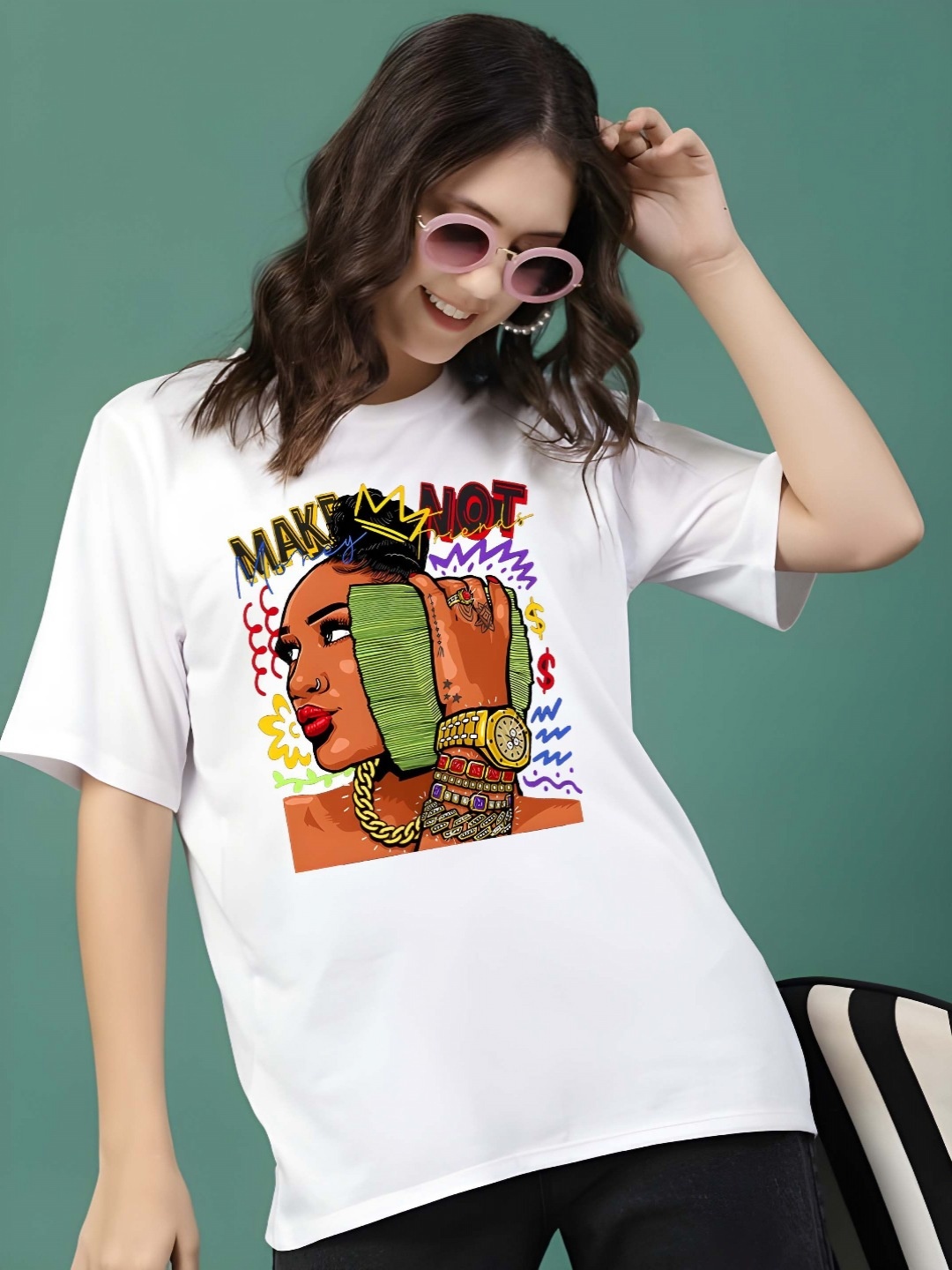 

SZN Women Graphic Printed Round Neck Cotton Relaxed Fit T-shirt, White