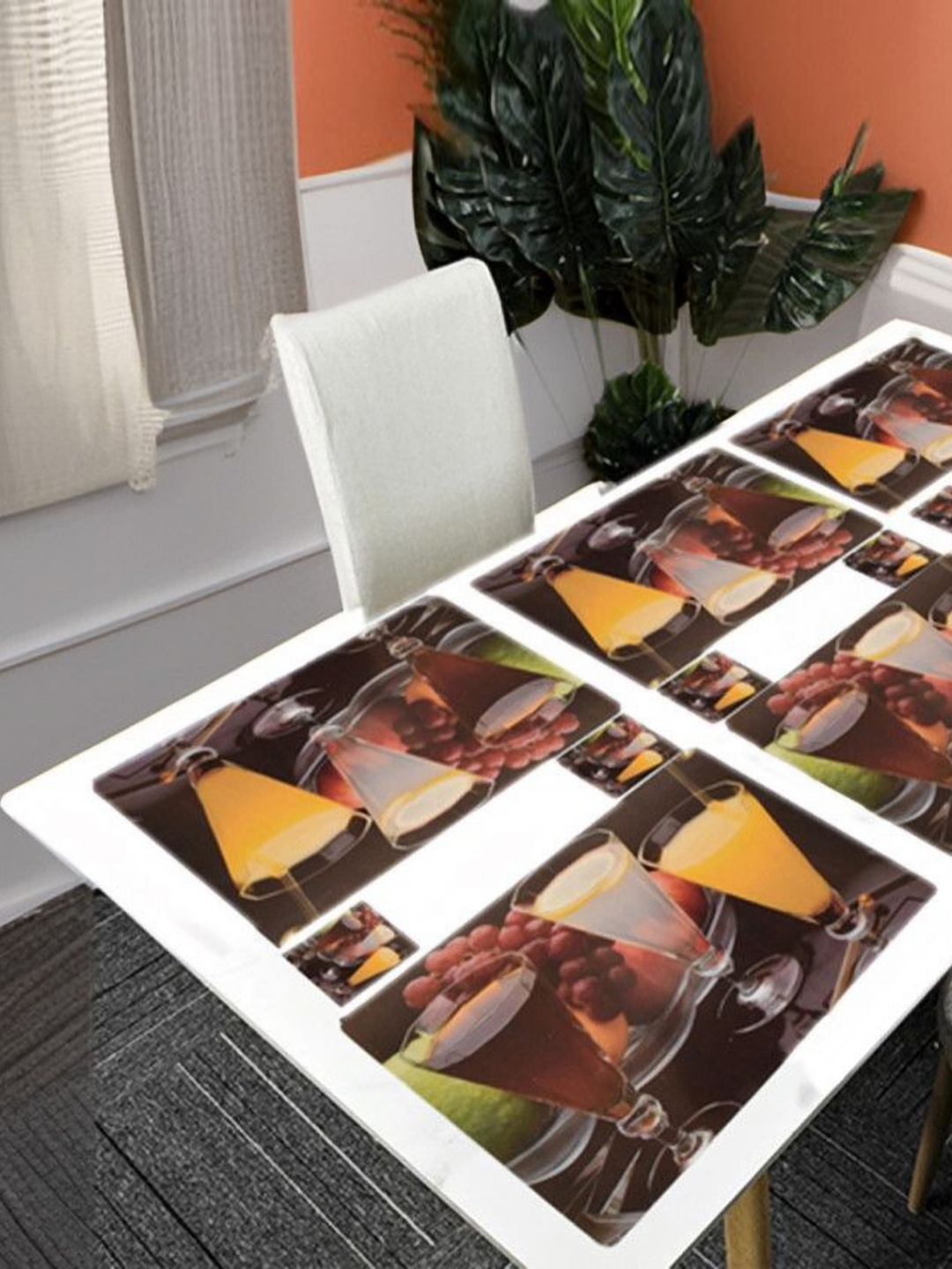 

REVEXO Yellow & Maroon 12 Pcs Printed Rectangular Shaped Coasters & Table Placemats