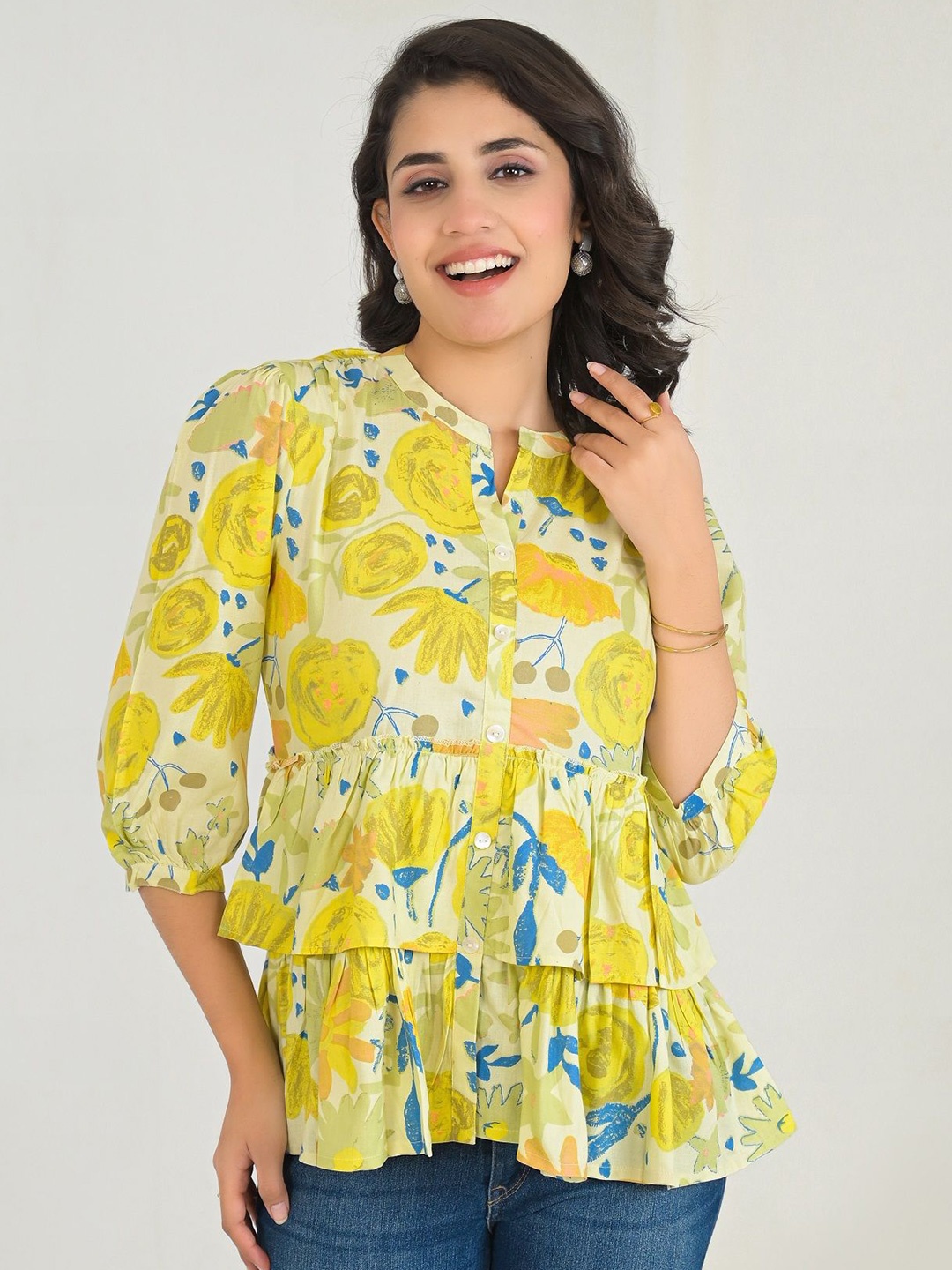 

Pahiya Floral Puff Sleeve Top, Yellow