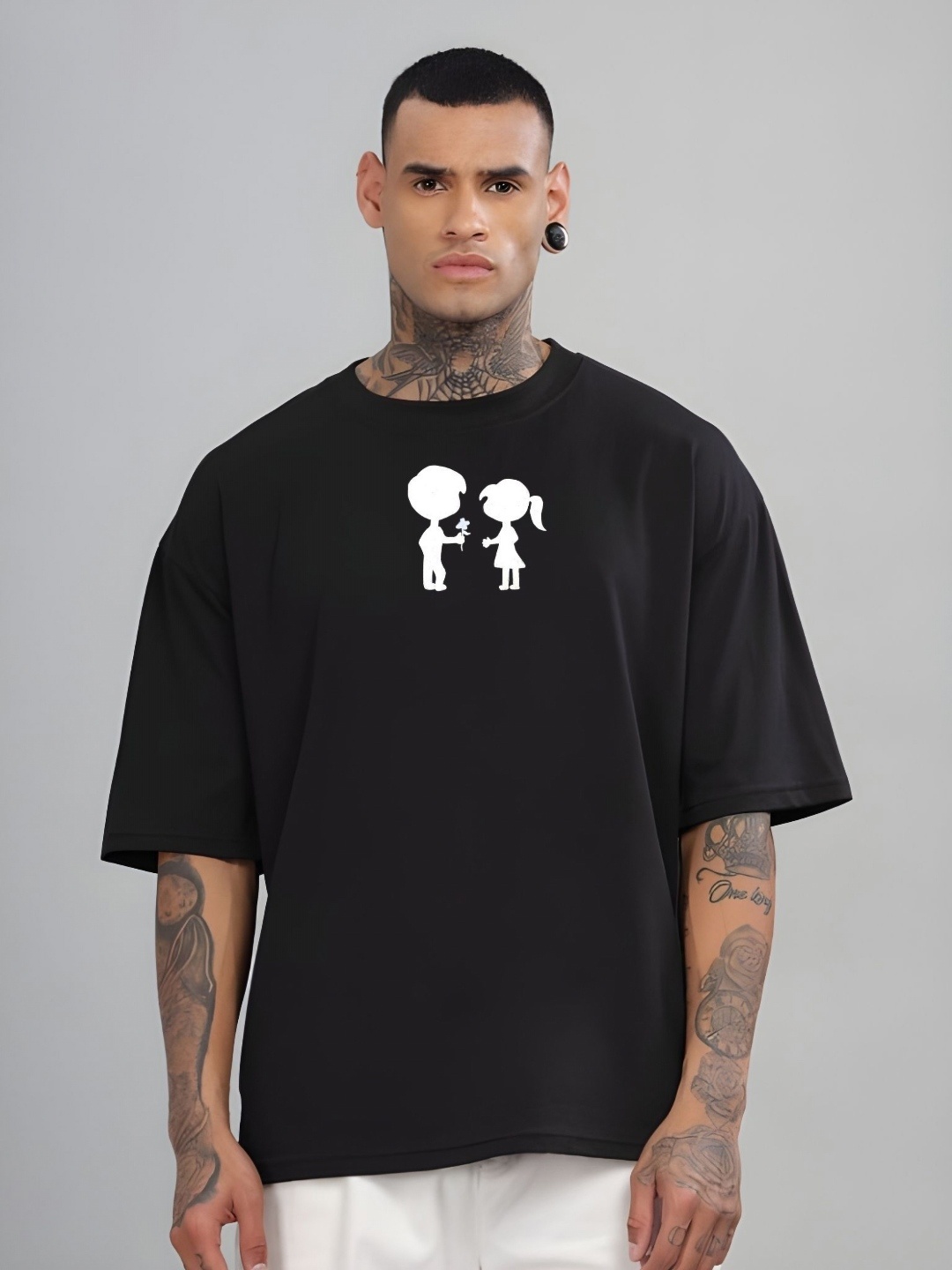 

Moda Rapido Men Graphic Printed Round Neck Cotton Oversized T-shirt, Black