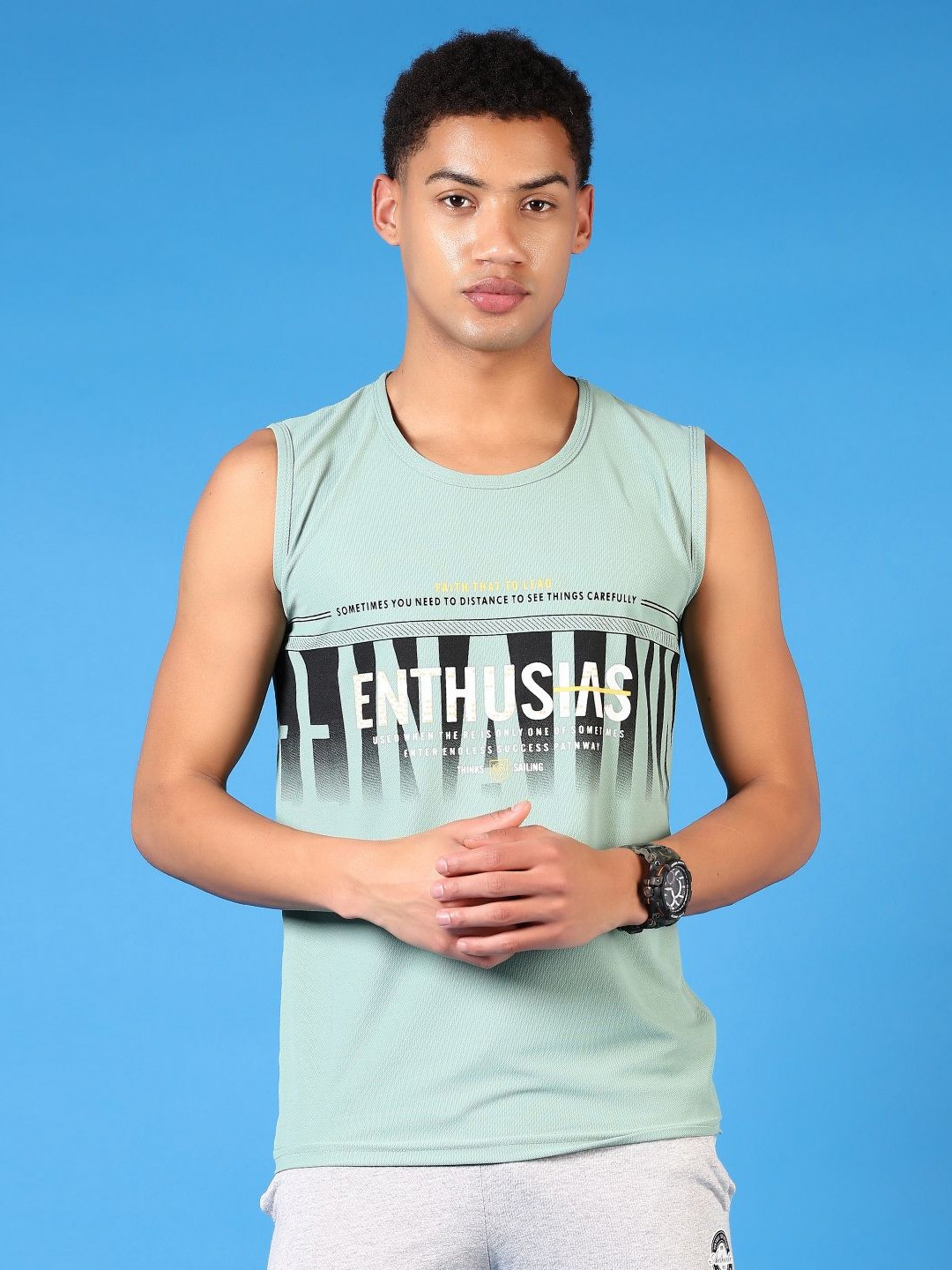 

V-Mart Men Typography Printed Round Neck Cotton T-shirt, Sea green