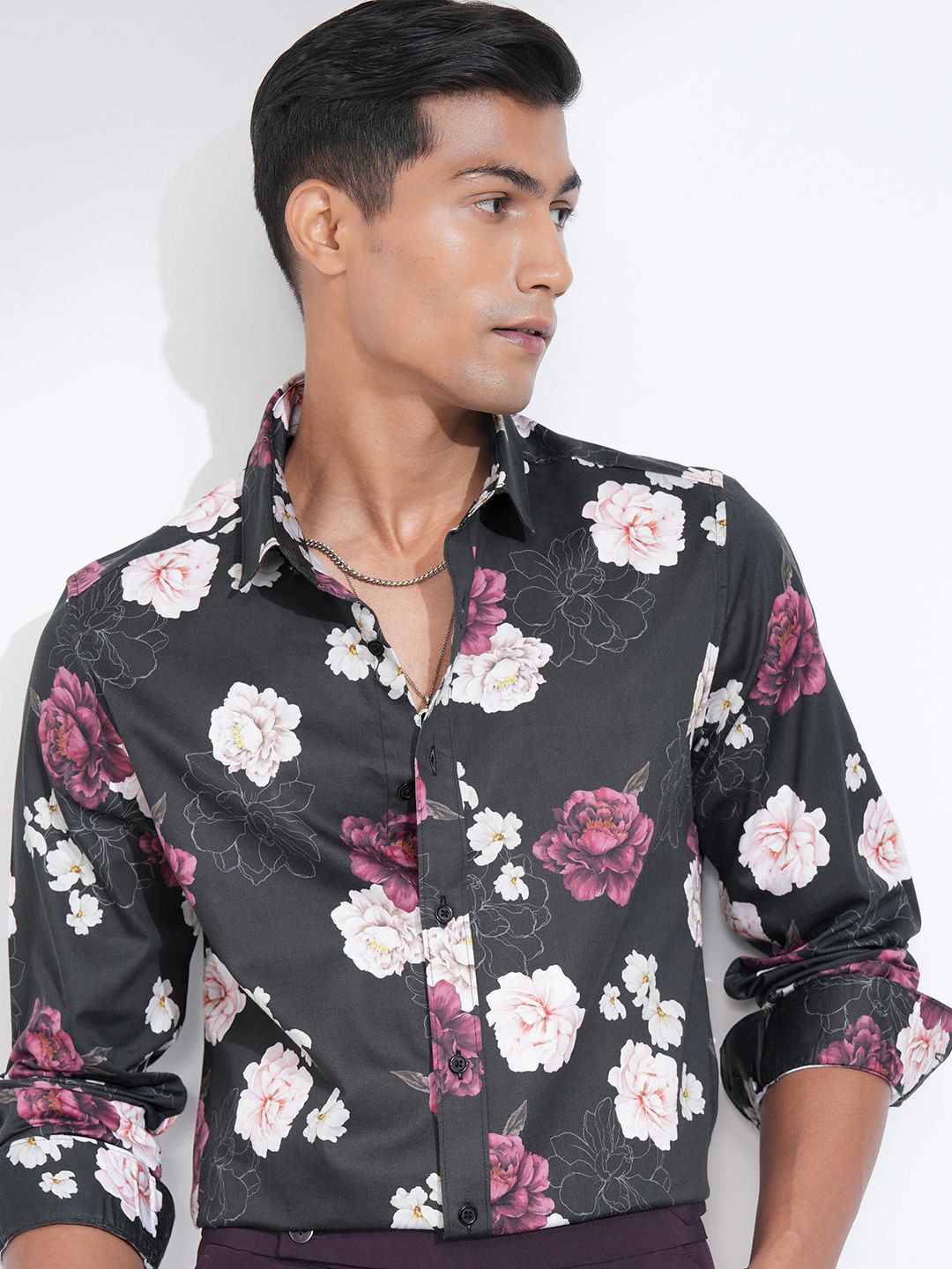 

Locomotive Premium Men Satin Printed Occasion Shirt, Black