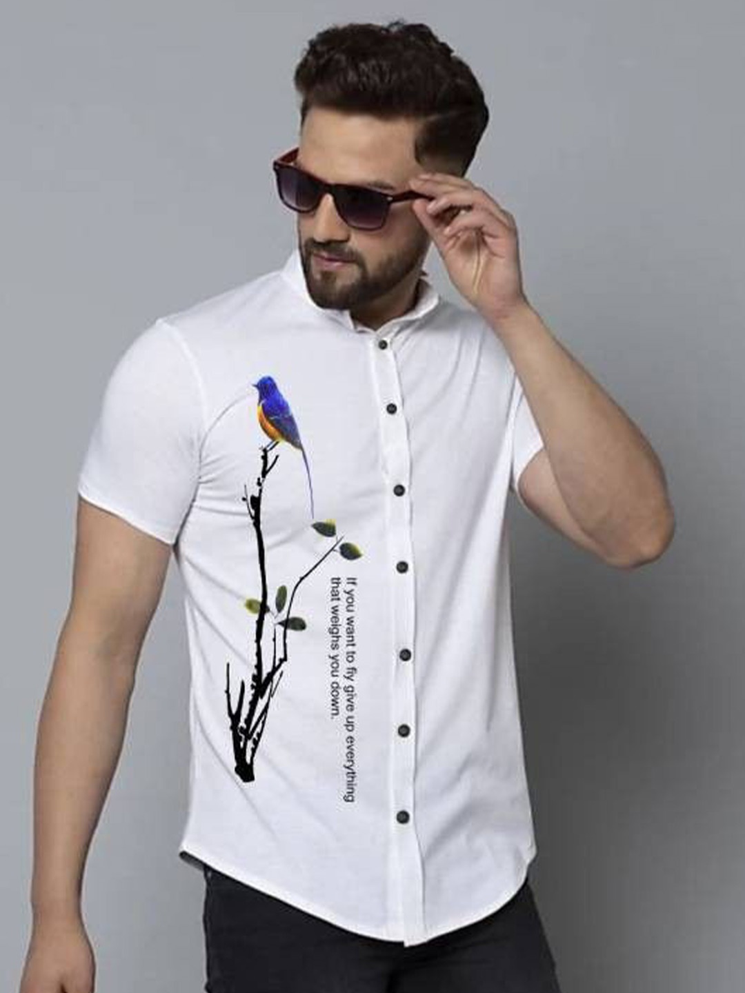 

iCome Men Spread Collar Floral Printed Cotton Linen Casual Shirt, White