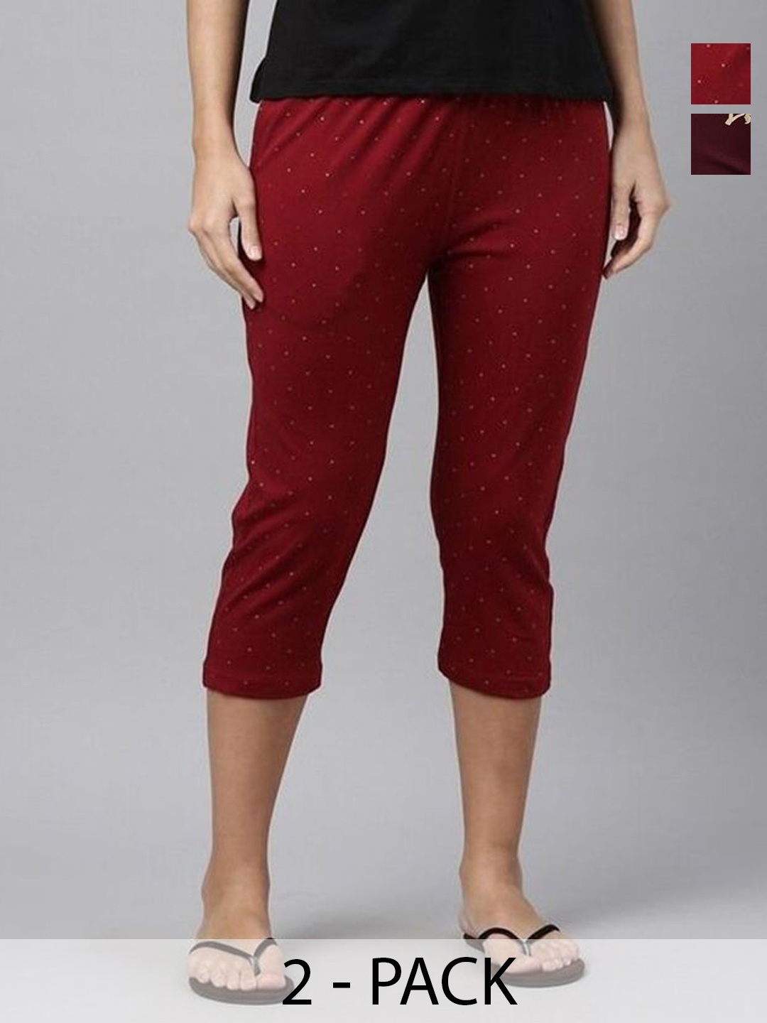 

Kryptic Women Printed Capris, Burgundy