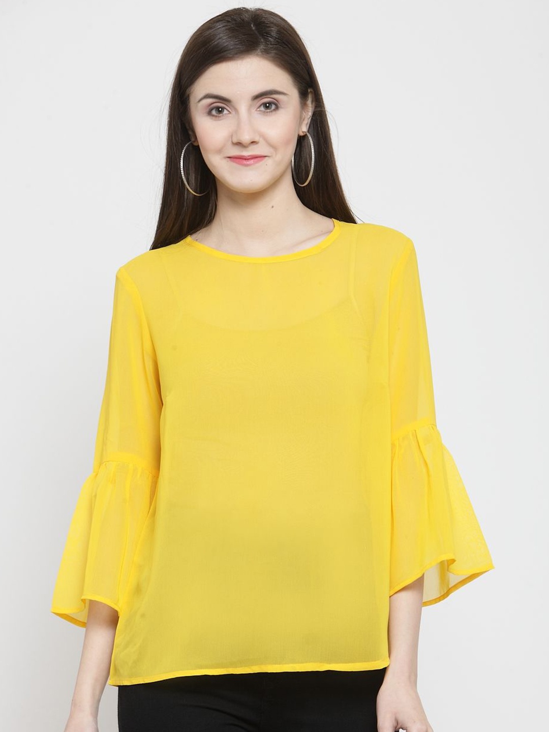 

Moda Rapido Women Solid Round Neck Top, Yellow