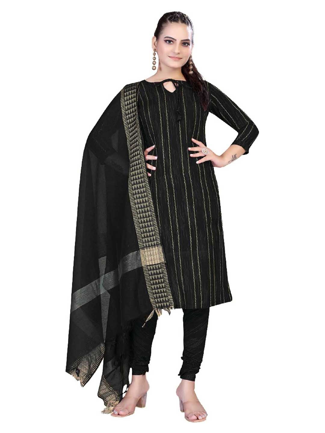 

Aika Striped Woven Design Pure Cotton Unstitched Dress Material, Black