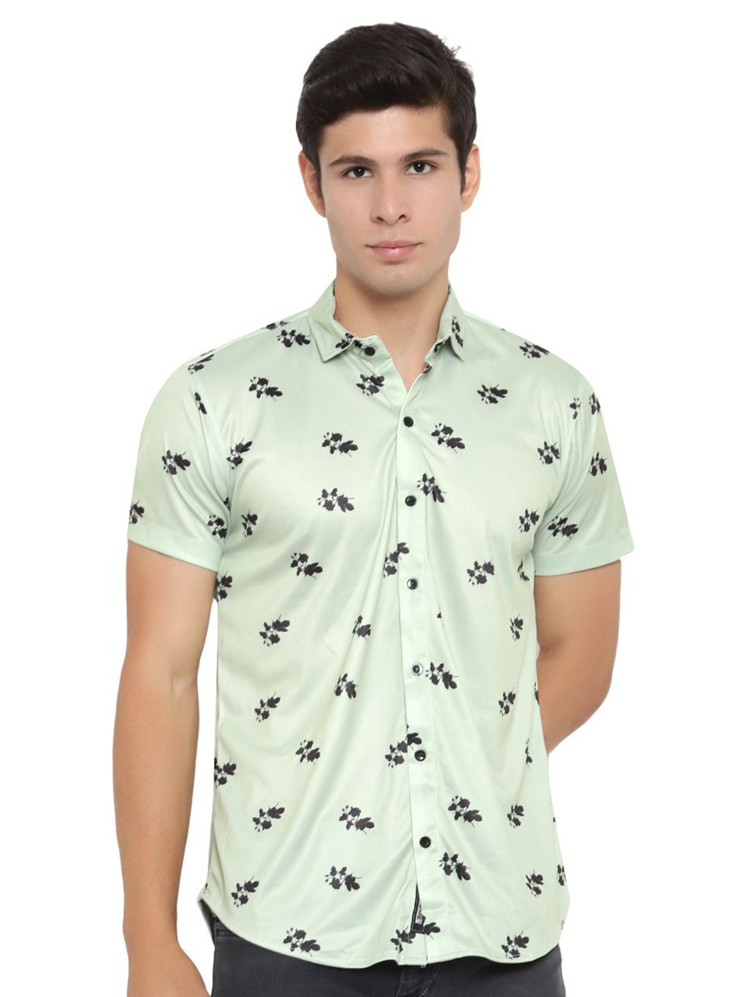 

iCome Men Spread Collar Floral Printed Cotton Linen Party Shirt, Sea green