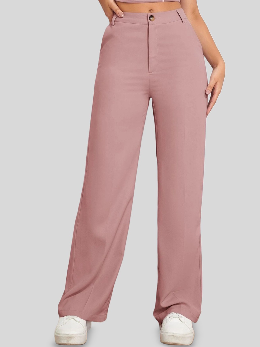 

FNOCKS Women Relaxed Flared High-Rise Trousers, Pink