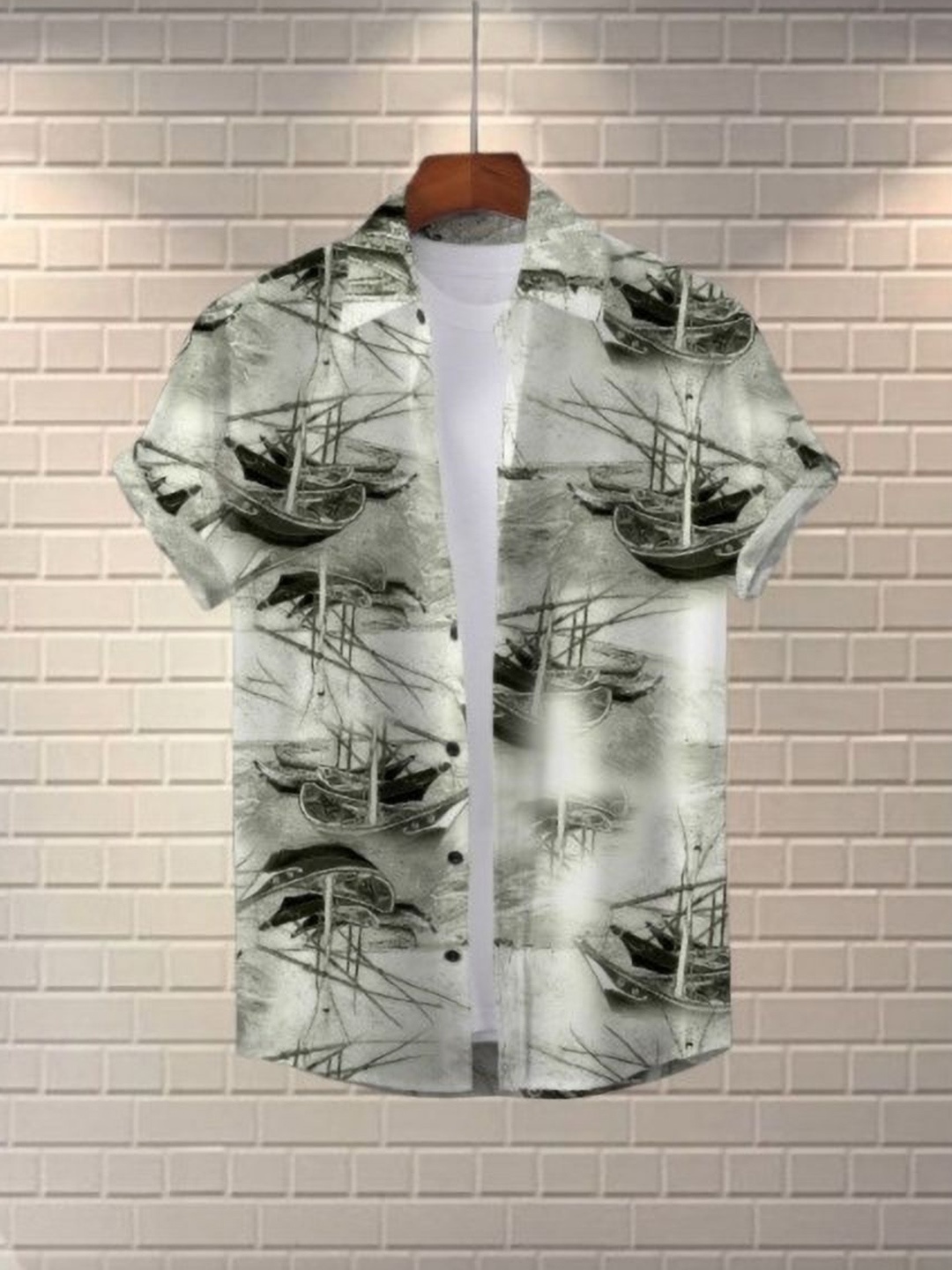 

iCome Men Slim Fit Spread Collar Abstract Printed Casual Shirt, Off white