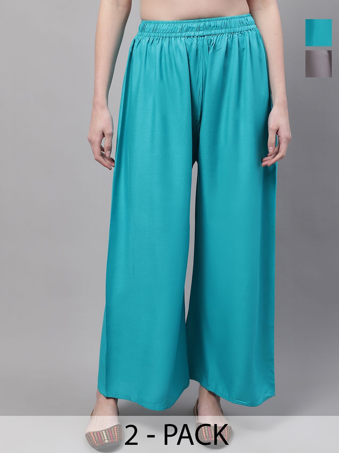 

Valles365 by S.C. Women Pack Of 2 Flared Ethnic Palazzos, Grey