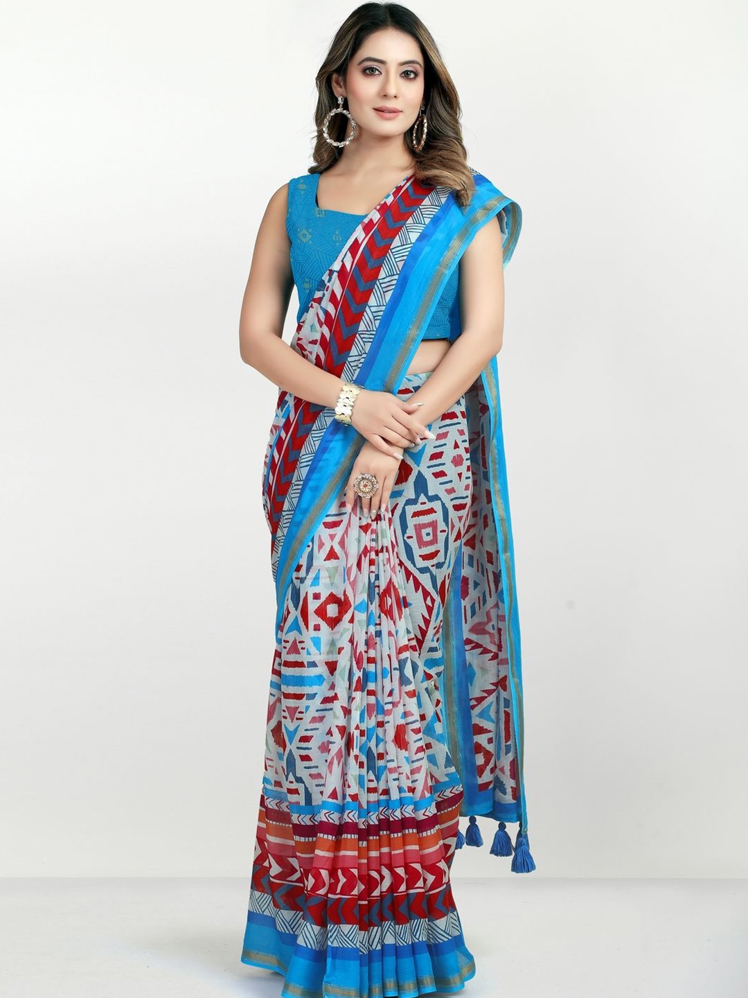 

Suha Floral Printed Pure Cotton Saree, Blue