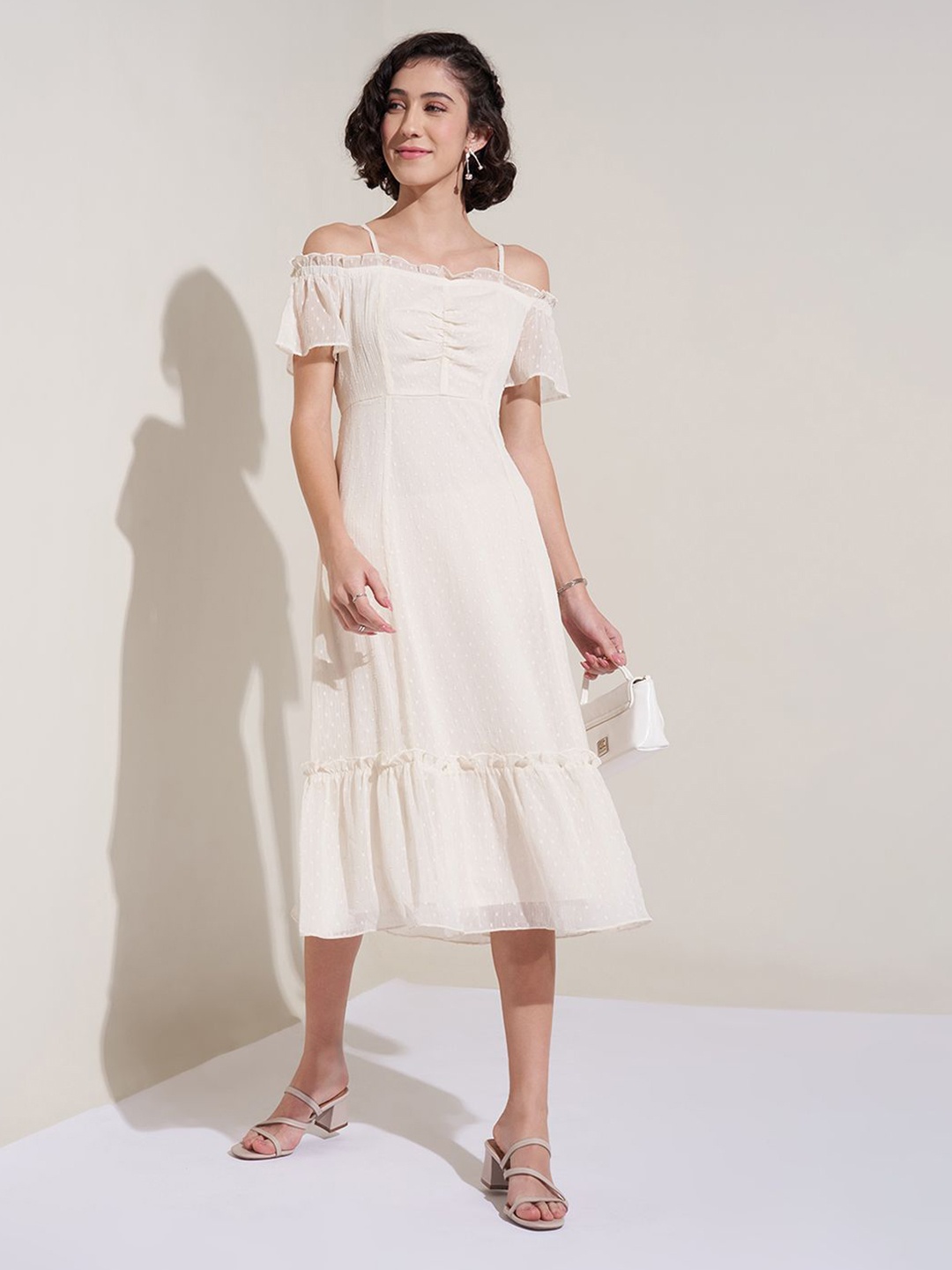 

Honey by Pantaloons Women Shoulder Straps A-Line Tiered Midi Dress, Cream