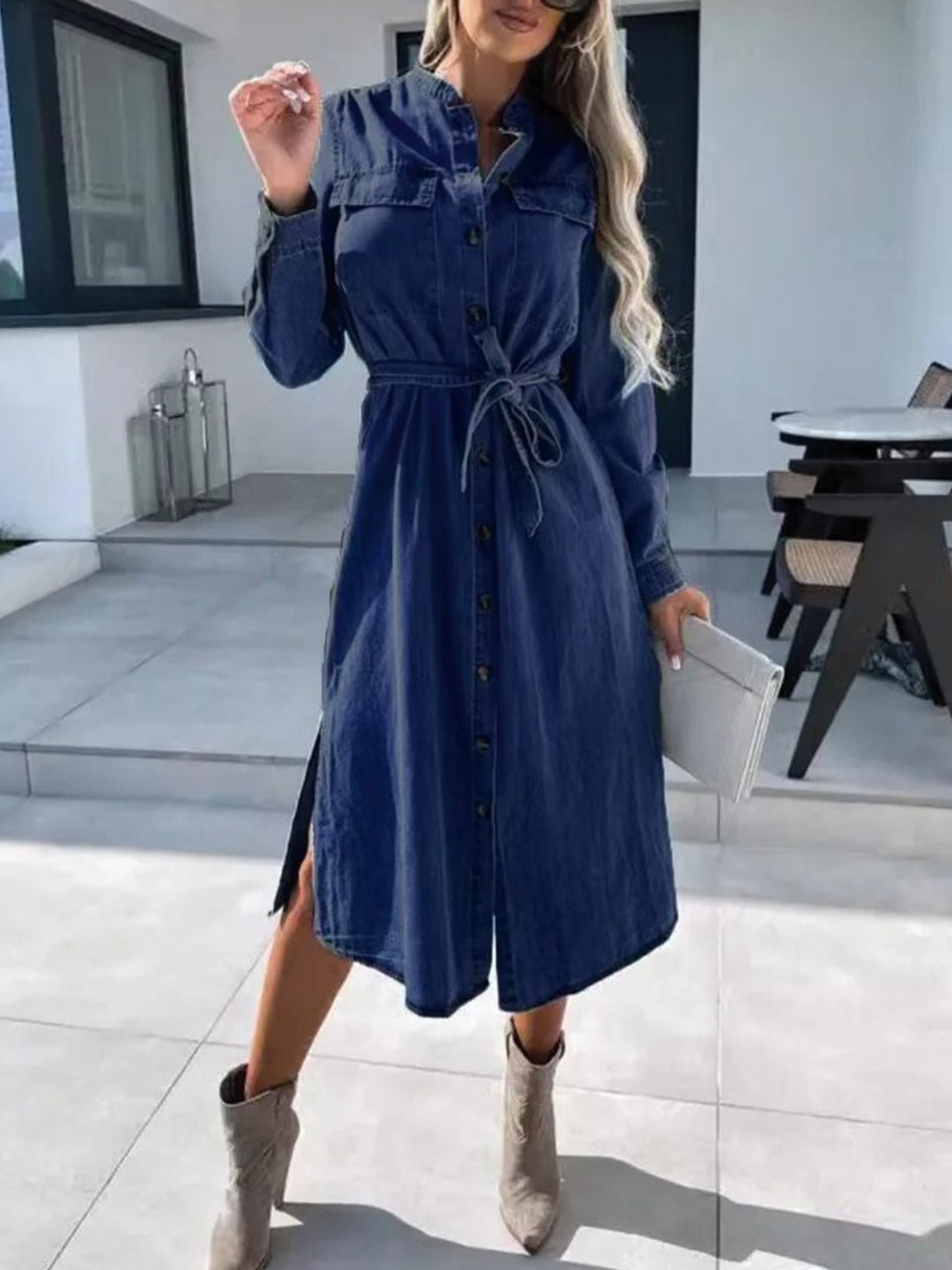 

JKP Collection Denim Shirt Midi Dress, Navy blue