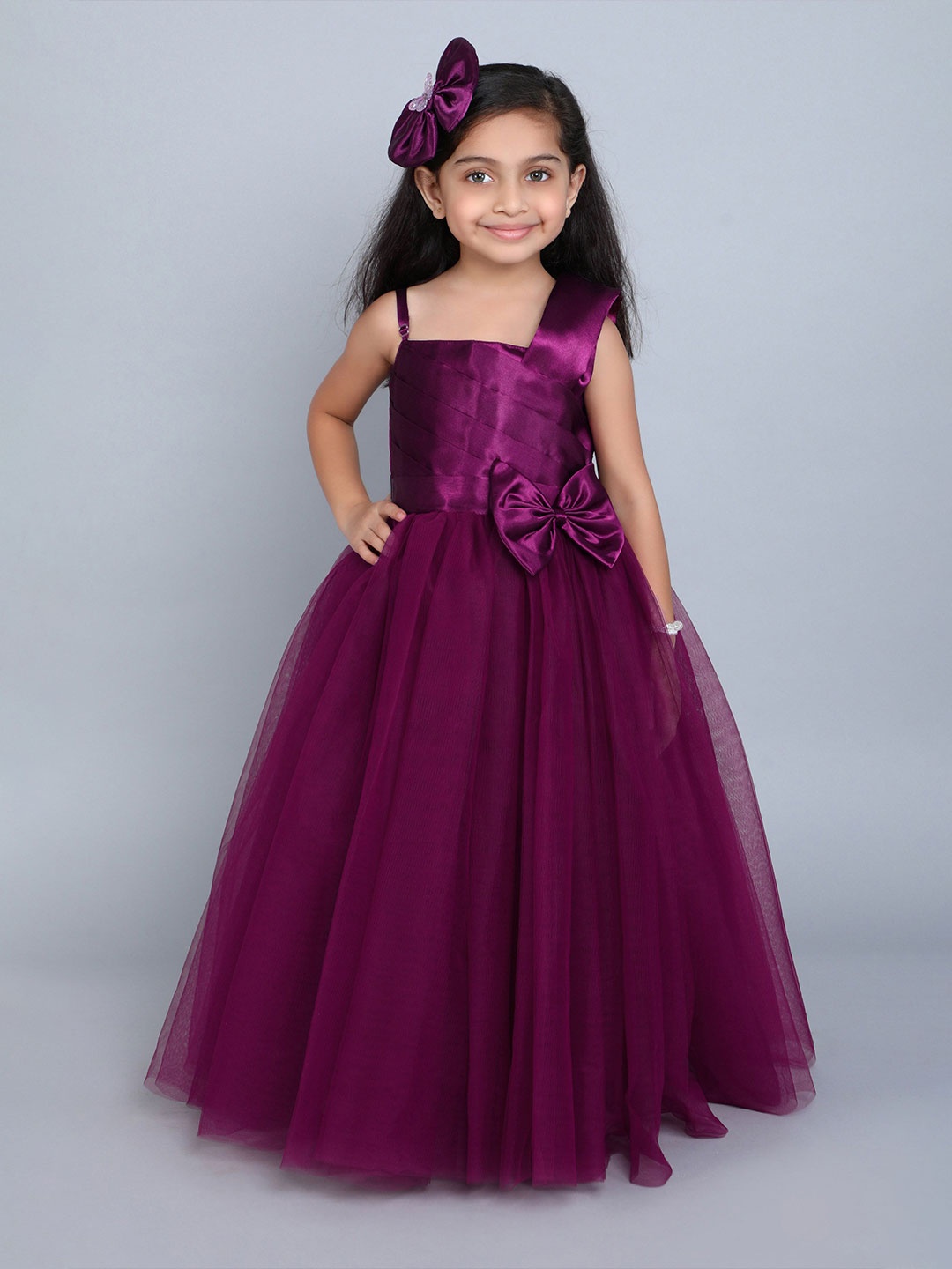 

Pink Chick One Shoulder Satin Tulle Gown Maxi Dress, Burgundy