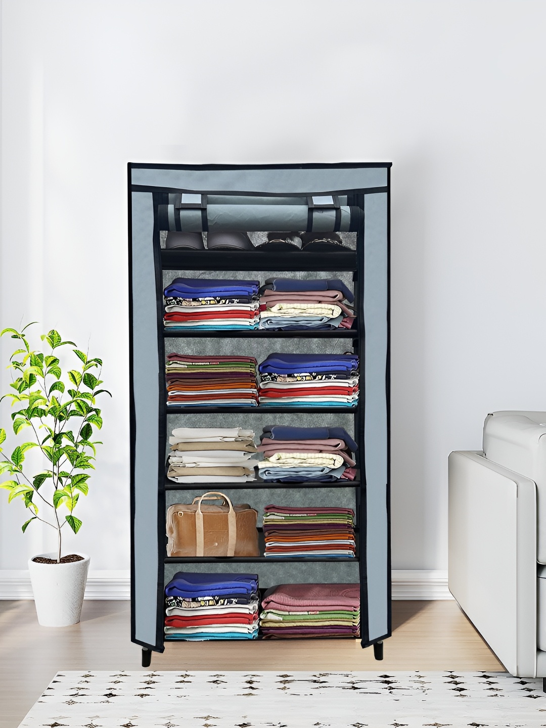 

Rmerchants Grey 6 Tiers Collapsible Wardrobe