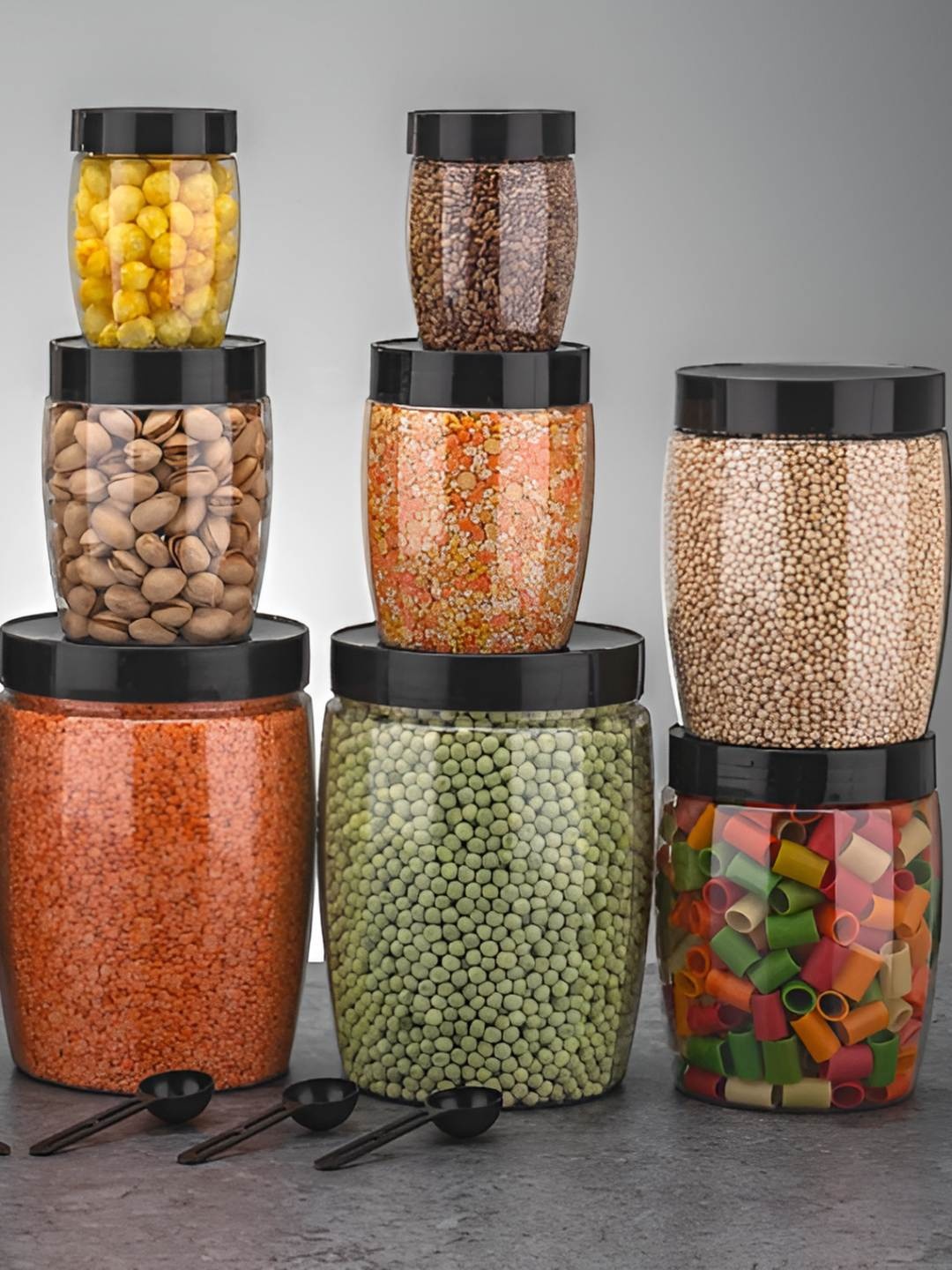 

HASHONE Transparent & Black 16 Pieces Dishwasher Safe Grocery Canisters