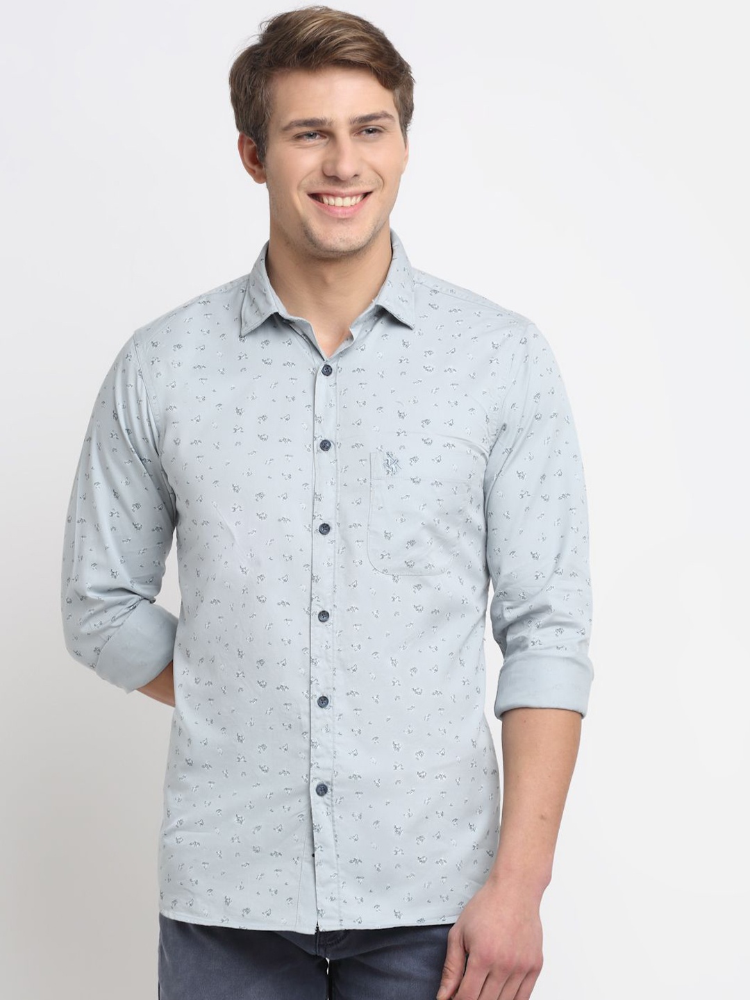 

Cantabil Men Comfort Fit Spread Collar Floral Printed Cotton Casual Shirt, Blue