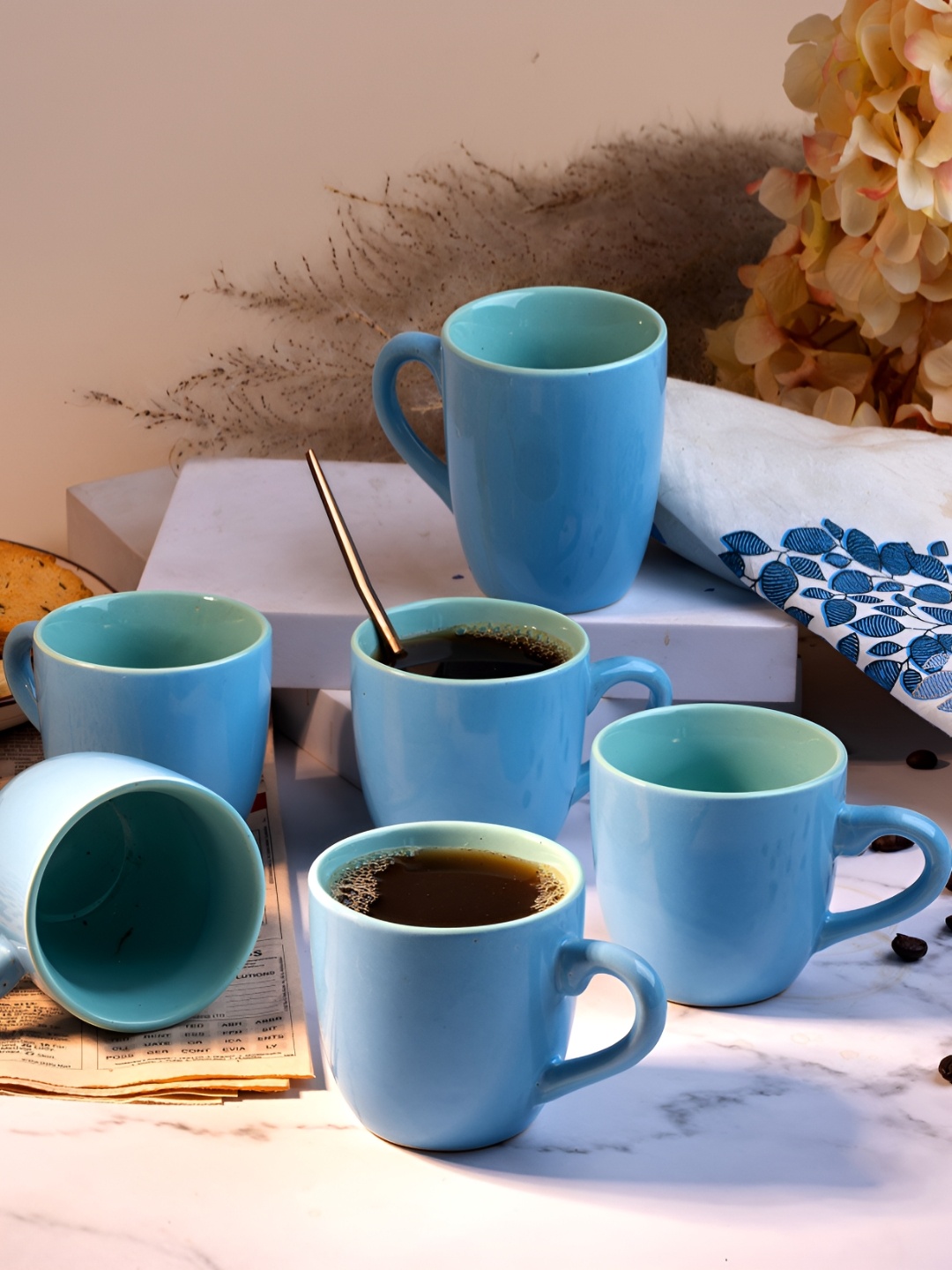 

Storepedia Blue 6 Pieces Ceramic Glossy Coffee Mugs 150 ml Each