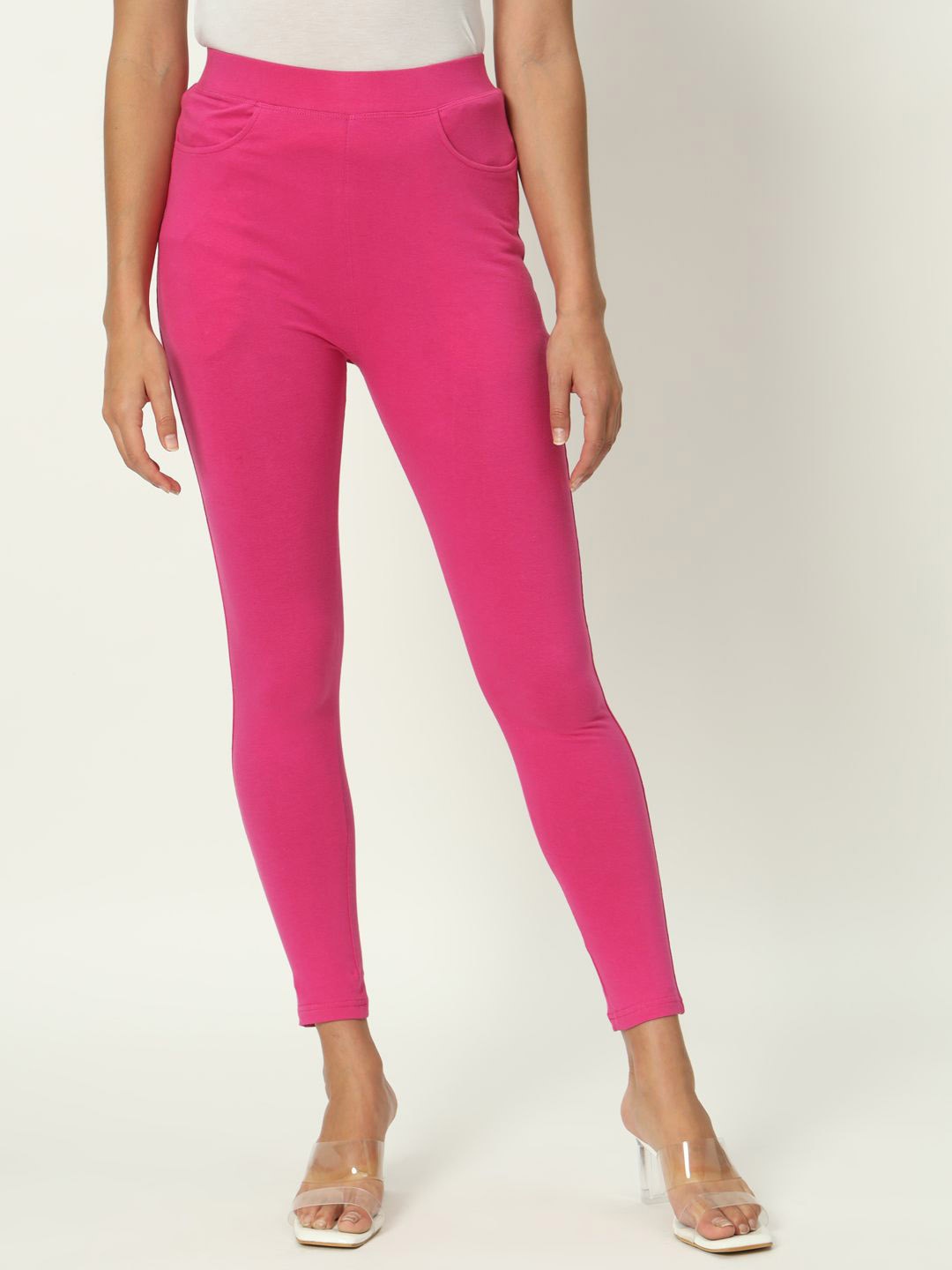 

thread plus Women D-Pocket Stretchable Cotton Leggings, Pink