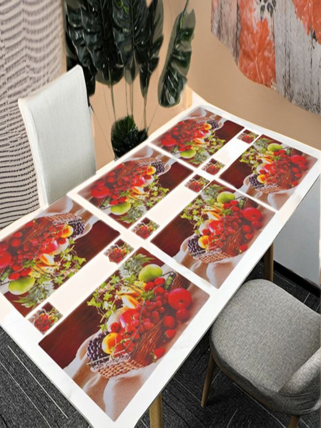 

REVEXO 12Pc Red & Green Printed Non Slip Table Placemats With Coasters