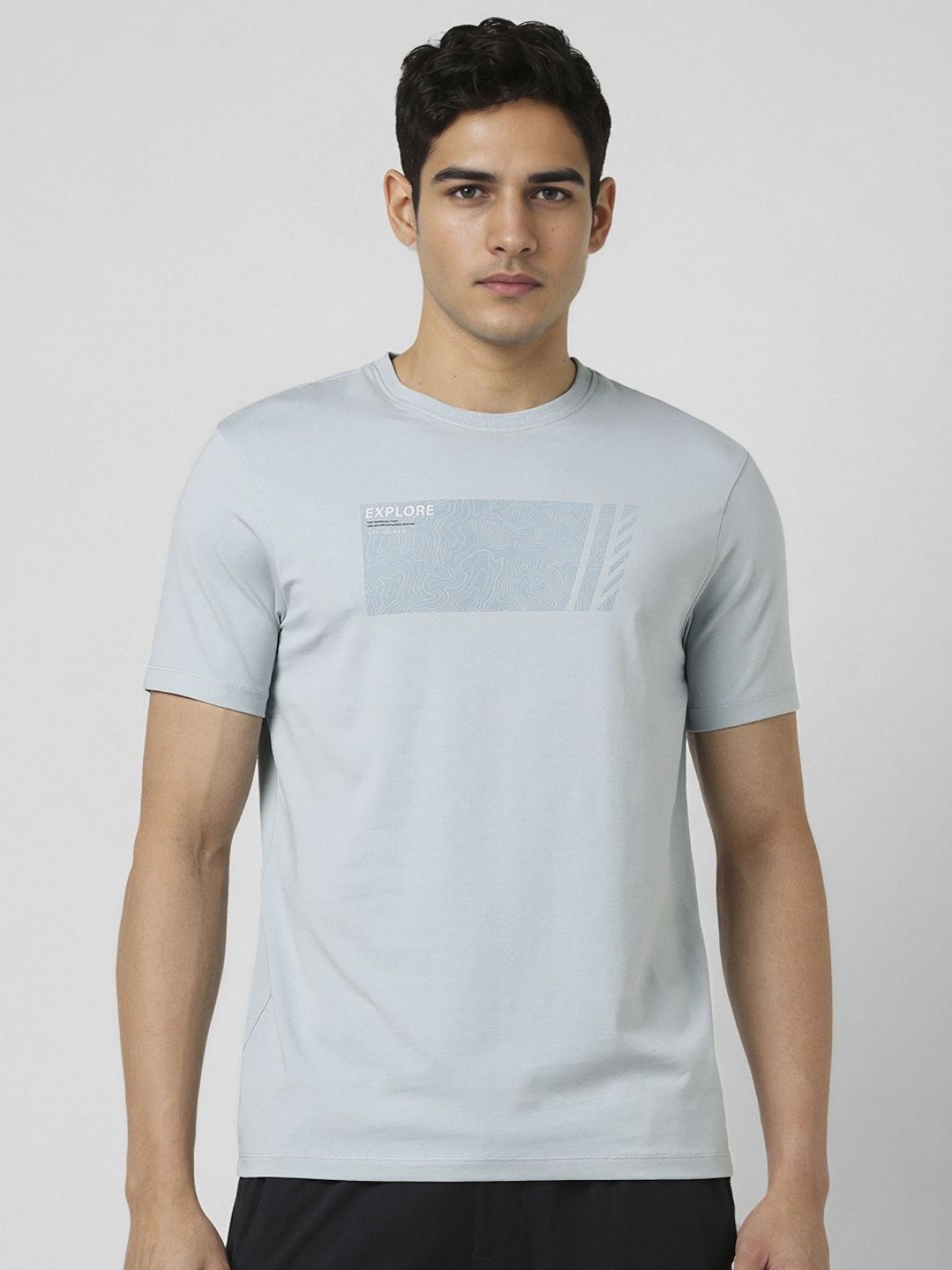 

Van Heusen Flex Men Graphic Printed Round Neck Cotton Slim Fit T-shirt, Blue