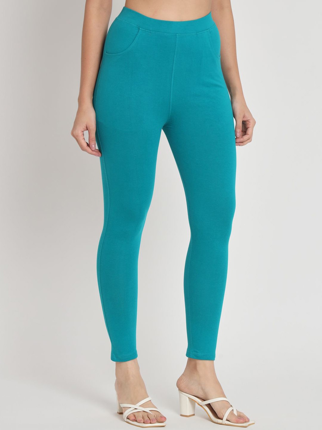 

thread plus Cotton Ankle Length Leggings, Sea green