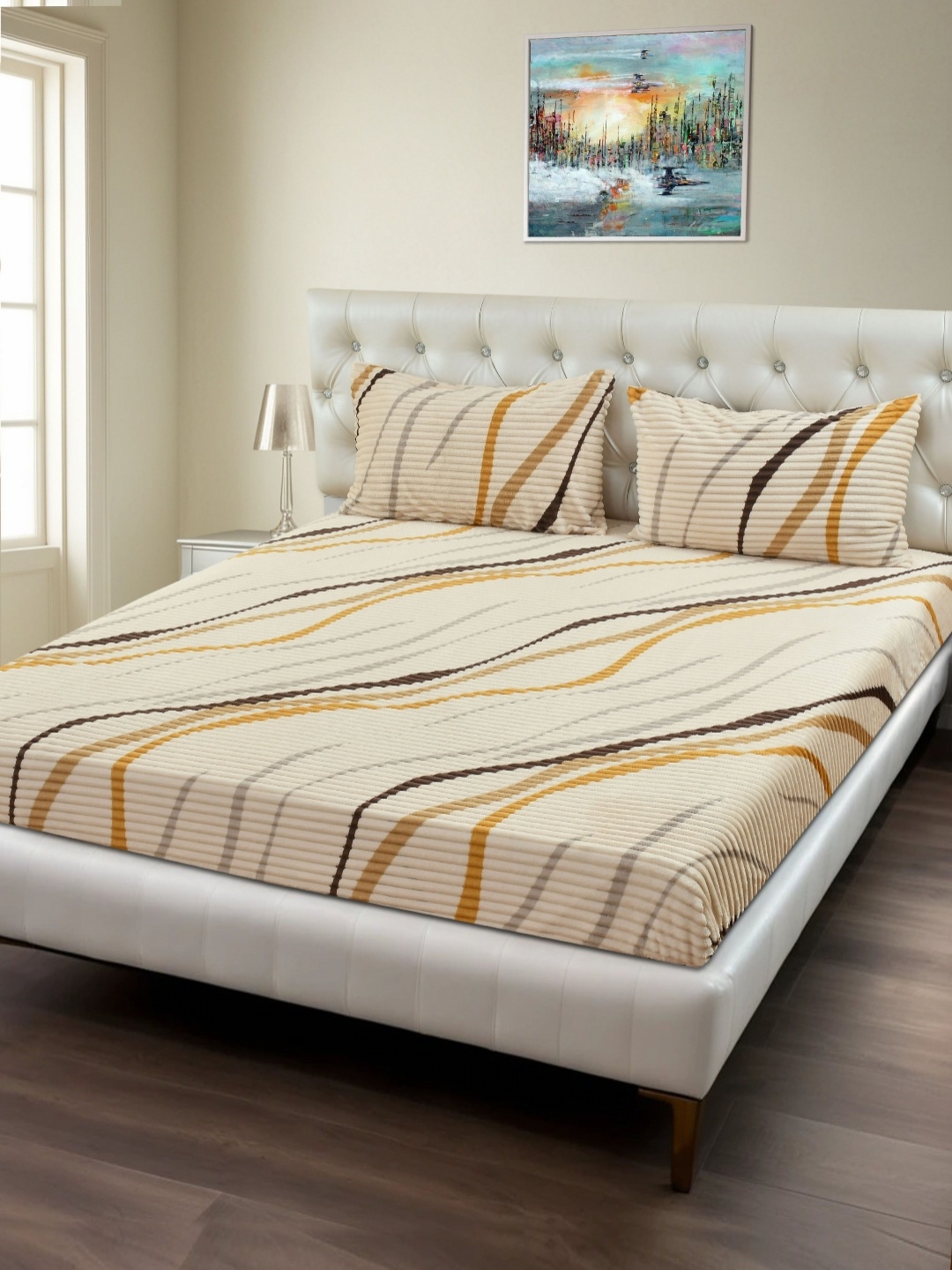 

BREVARD Cream Geometric 210 TC Single Bedsheet Set 91 cm x 182 cm