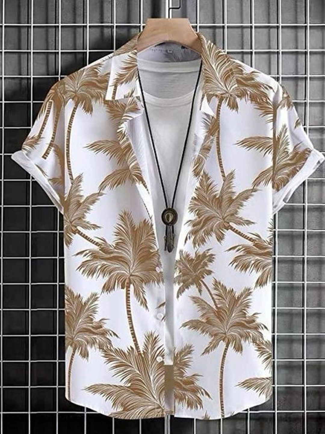 

iCome Men Spread Collar Floral Printed Casual Shirt, Brown