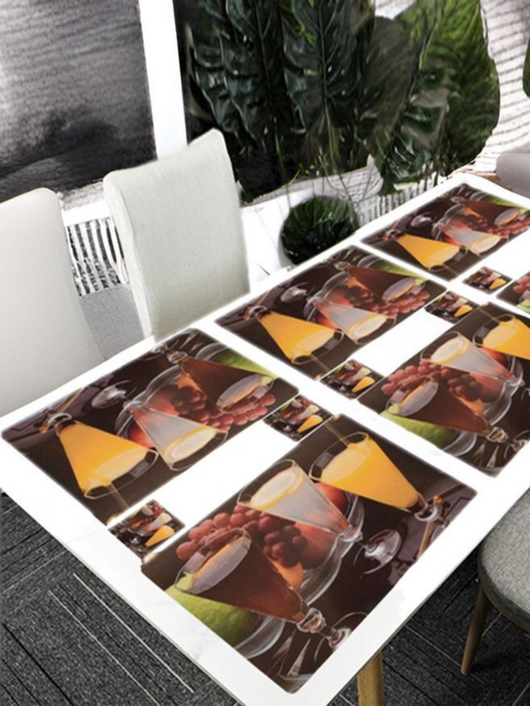 

REVEXO Red & Yellow 12 Pieces Printed Rectangular Shaped Coasters & Table Placemats