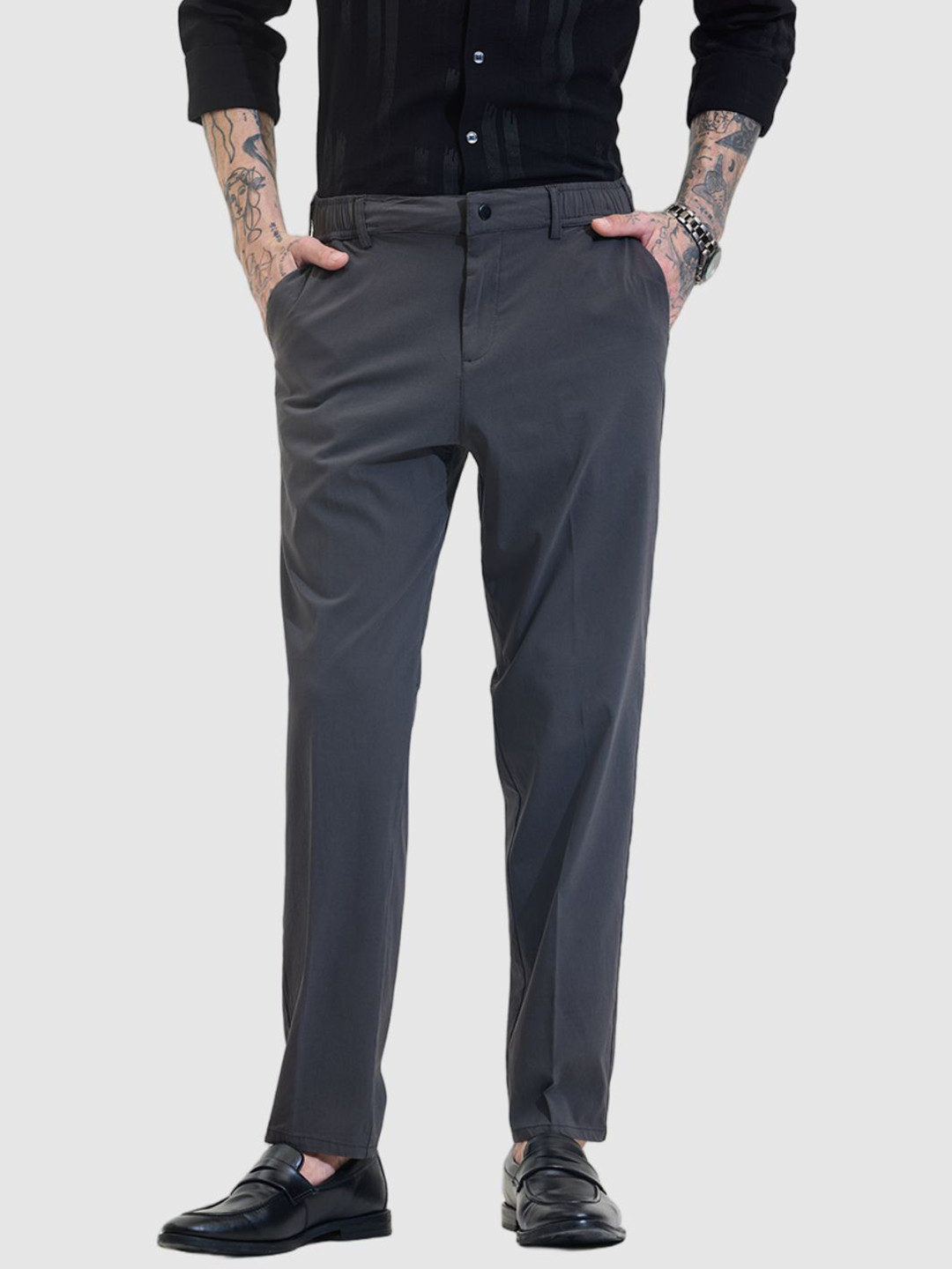 

Snitch Men Smart Slim Fit Trousers, Black