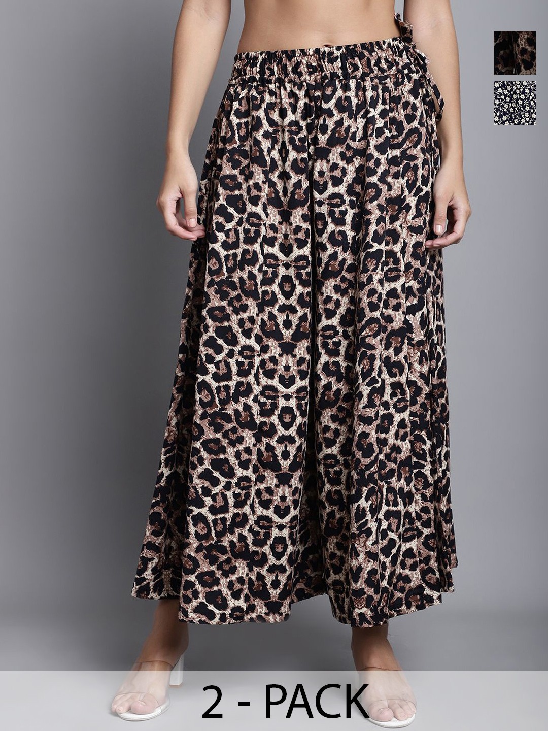 

Valles365 by S.C. Women Pack of 2 Animal Printed Flared Ethnic Palazzos, Black