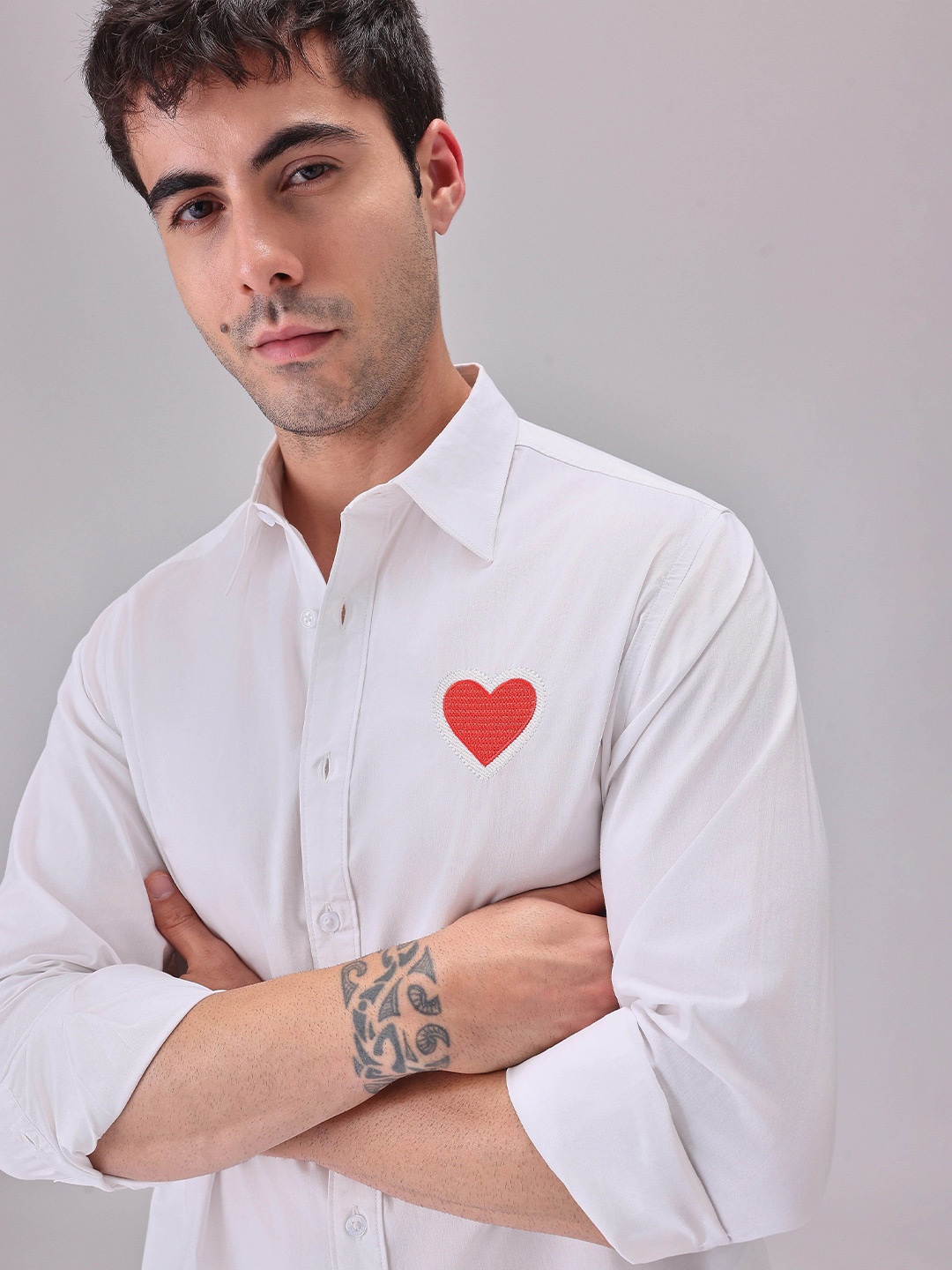 

Banana Club Men Valentine Heart White Designer Shirt