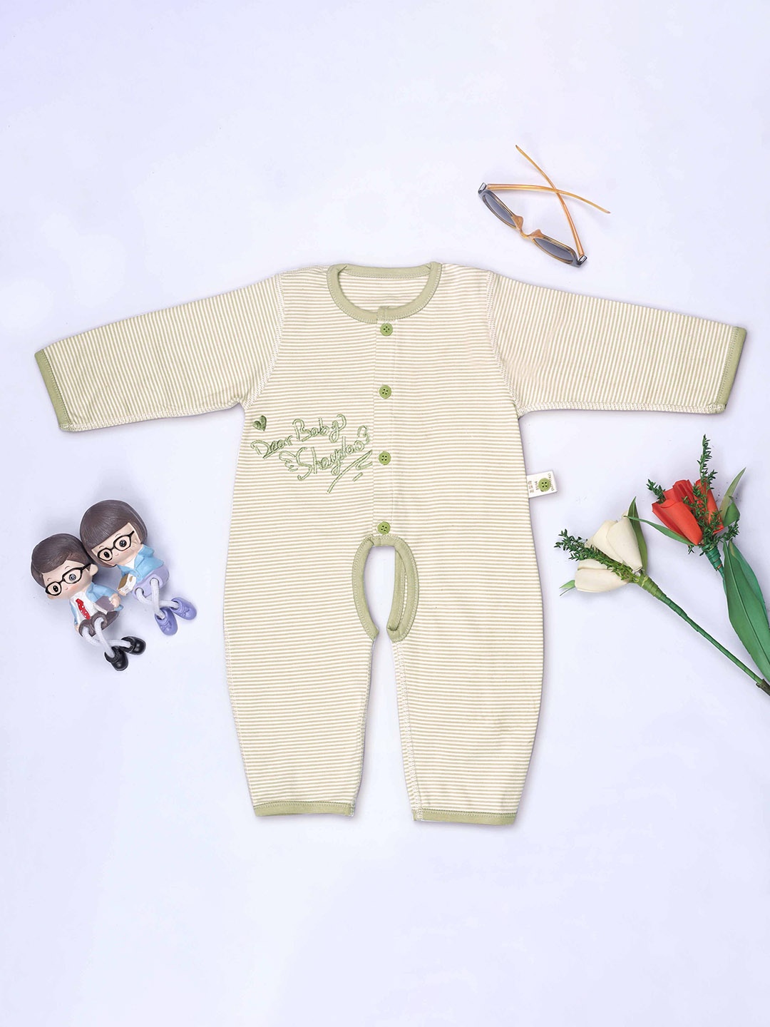 

YK Infants Boys Striped Pure Cotton Romper, Green