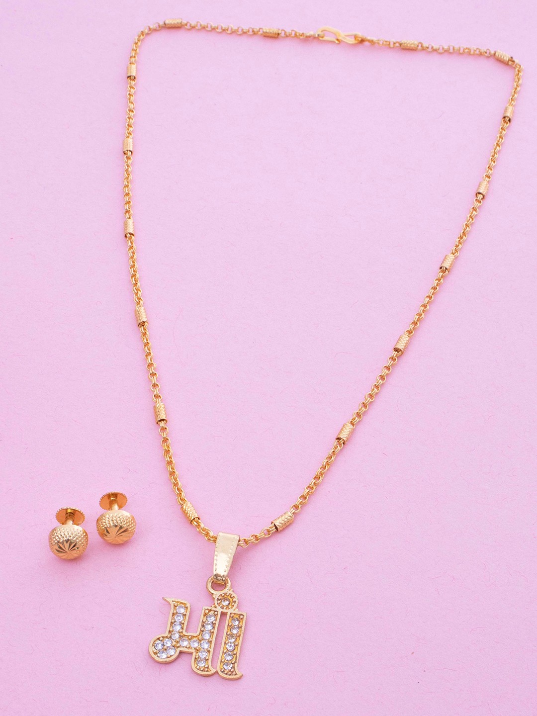 

Ramdev Art Fashion Jwellery Gold-Plated Crystal Stone Studded Maa Pendant Jewellery Set