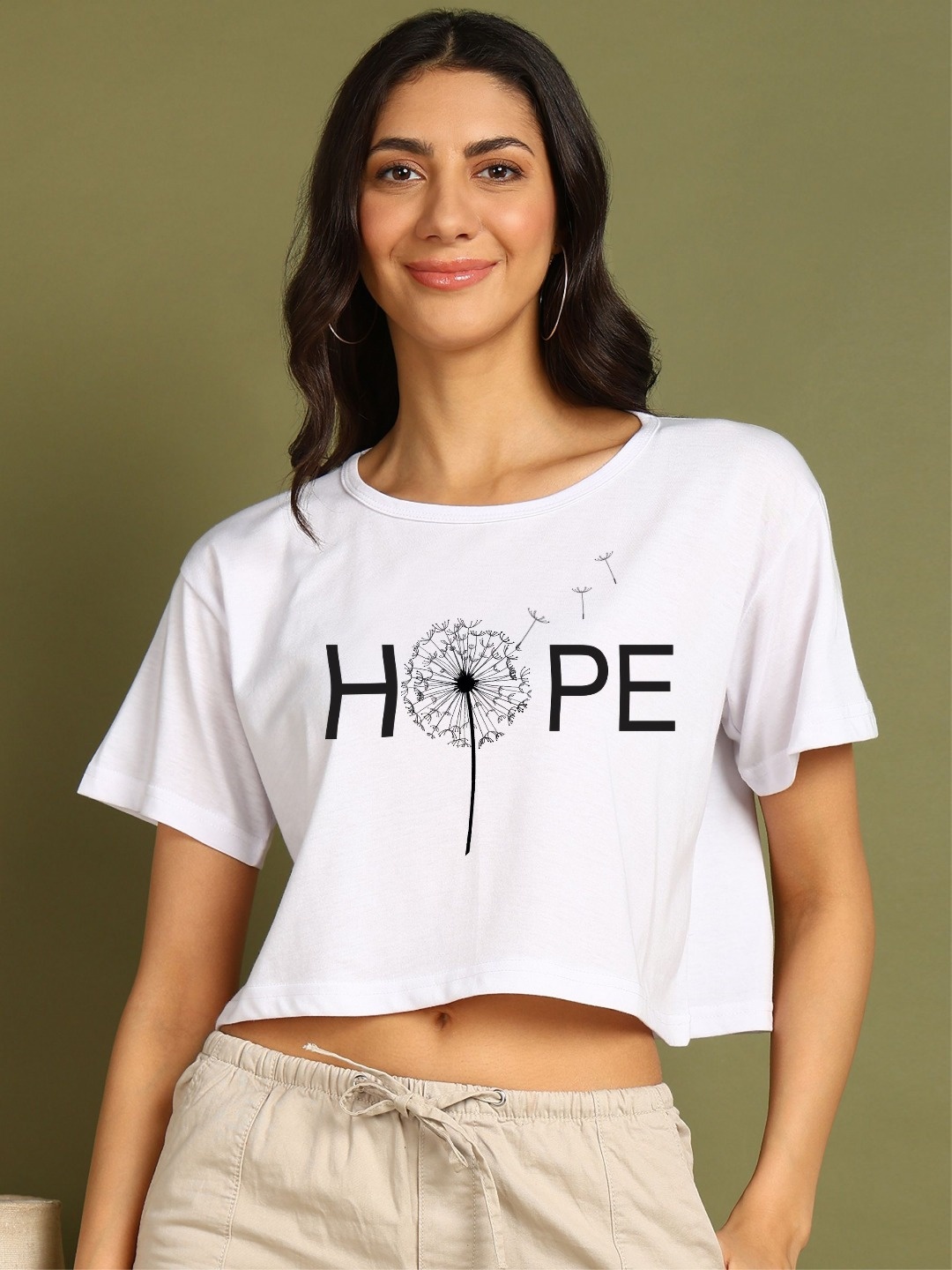 

CHOZI Women Printed Drop-Shoulder Sleeves Bio Finish Pockets T-shirt, White